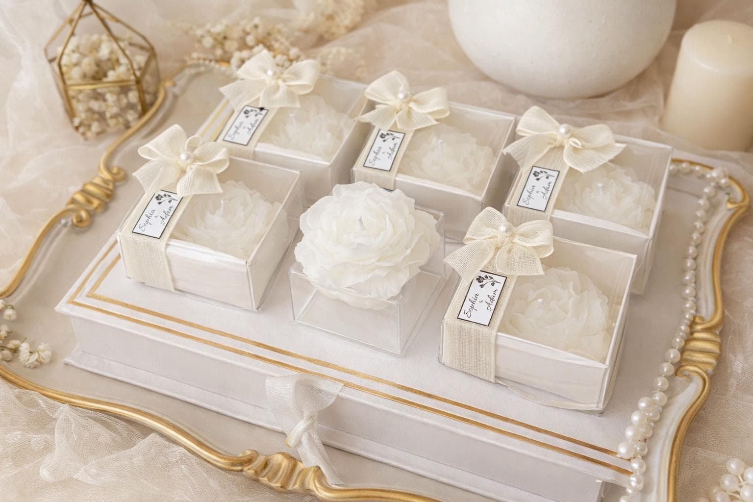 Personalized Wedding Candle Favor, Peony & Rose Candle, Bridesmaid Nikkah Gift