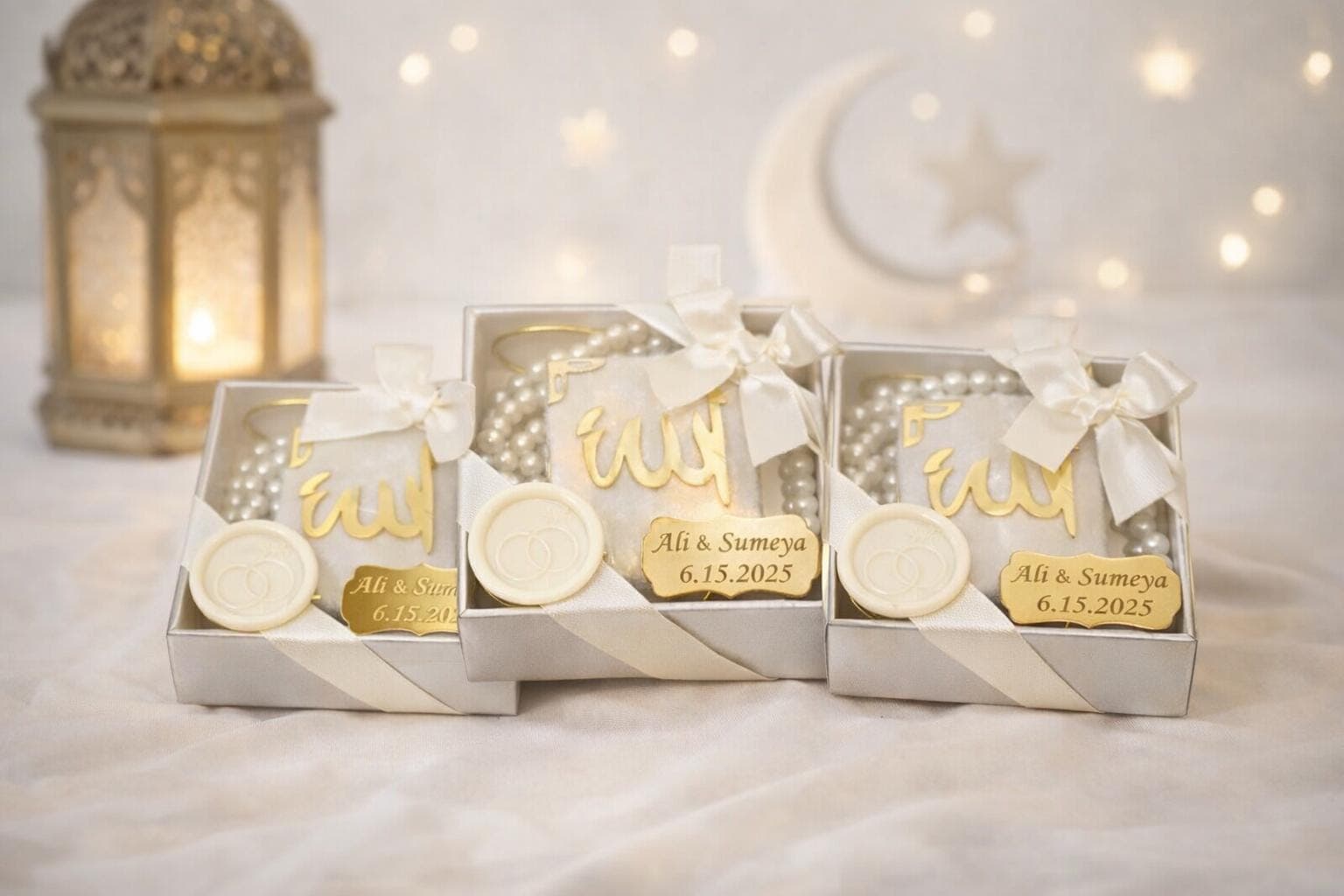 White Velvet Mini Quran Gift Set: Pearl Tasbih, Muslim Wedding Favor, Ramadan Eid Gift - image 3