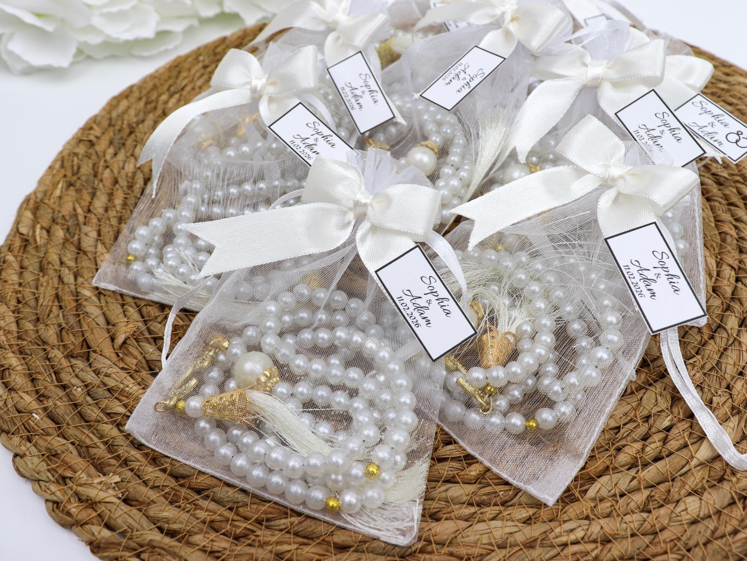 Custom Pearl Tasbih Gift, Prayer Beads: Muslim Wedding Favor, Ramadan Eid Gift - image 5