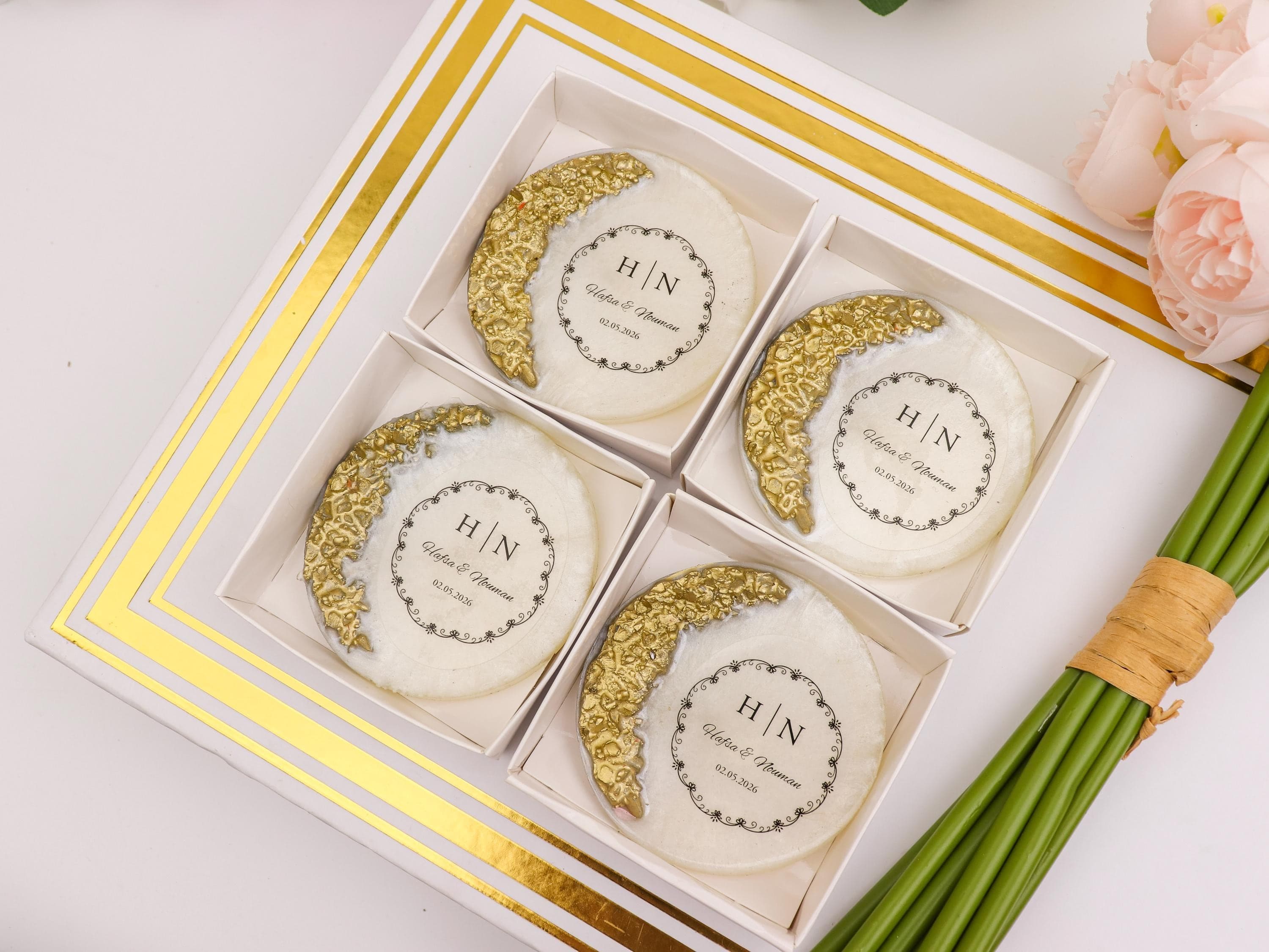 Personalized Gold Epoxy Magnet, Bulk Wedding Favors, Custom Resin Wedding Gifts, Elegant Engagement Souvenir - image 5