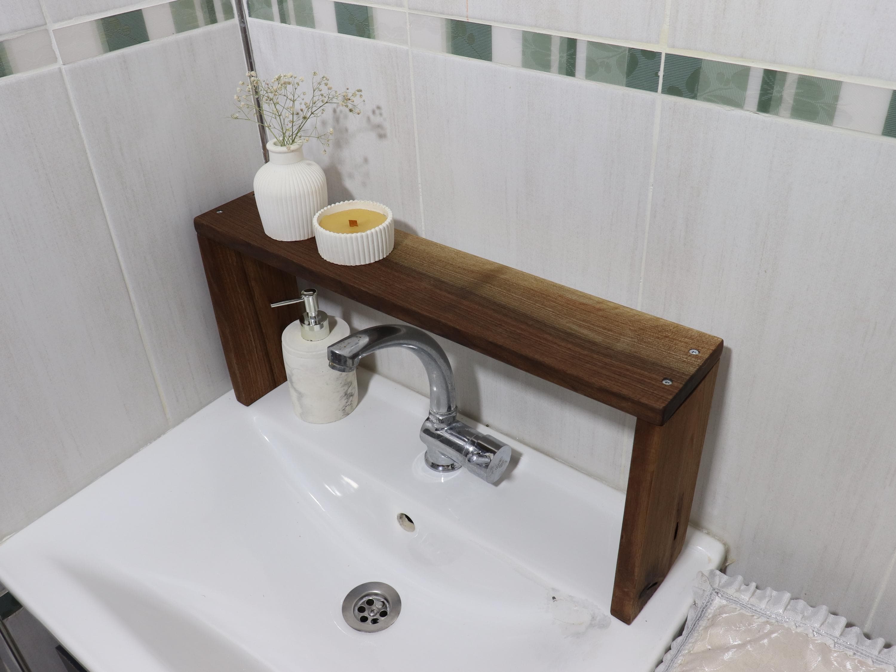 Walnut Wood Over-the-Sink Shelf: Bathroom & Kitchen Organizer, Bath Design - image 3