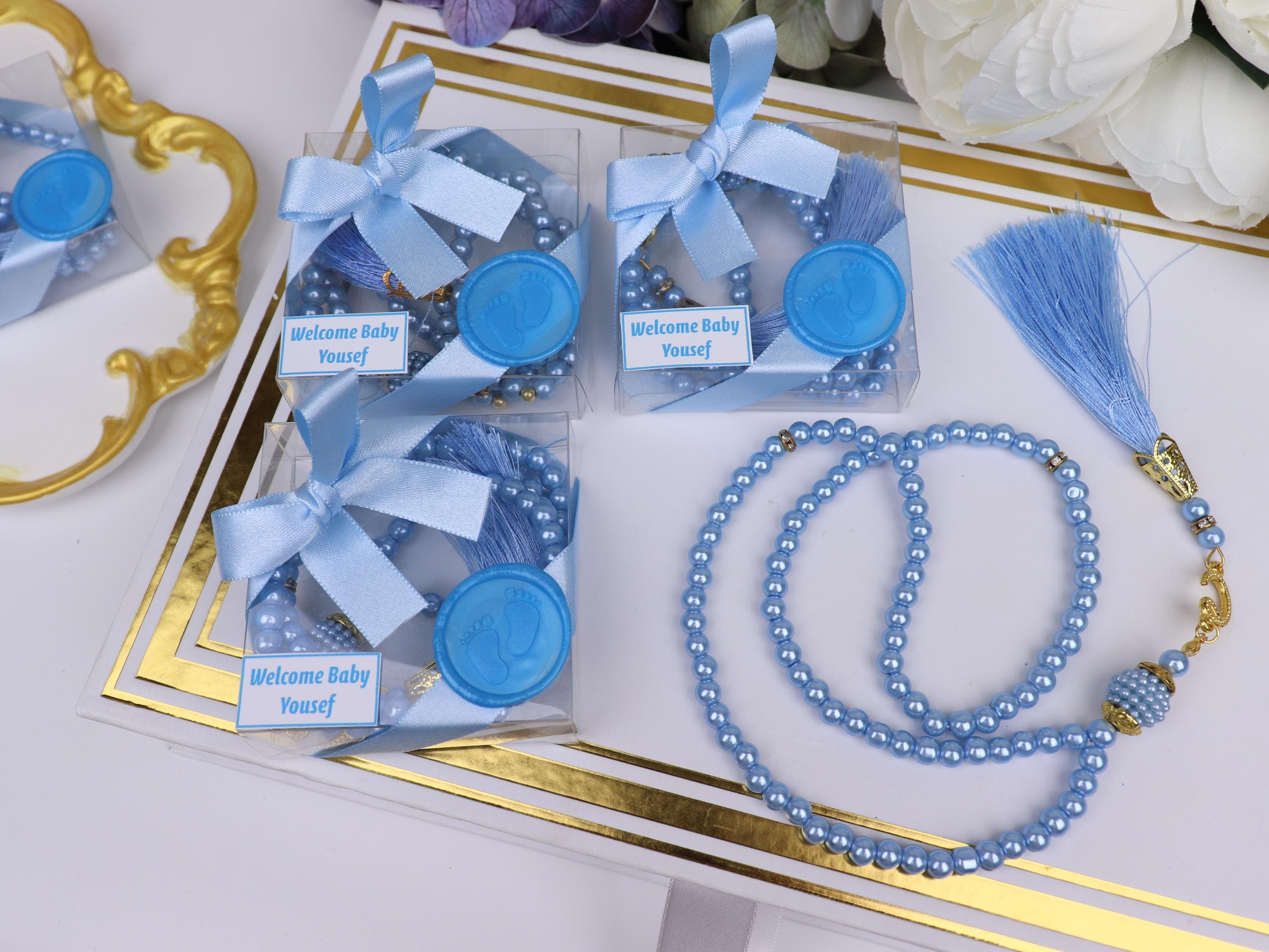 Baby Blue Pearl Tasbeeh: Islamic Baby Shower Favor, Muslim Gift, 99 Tasbih - image 3
