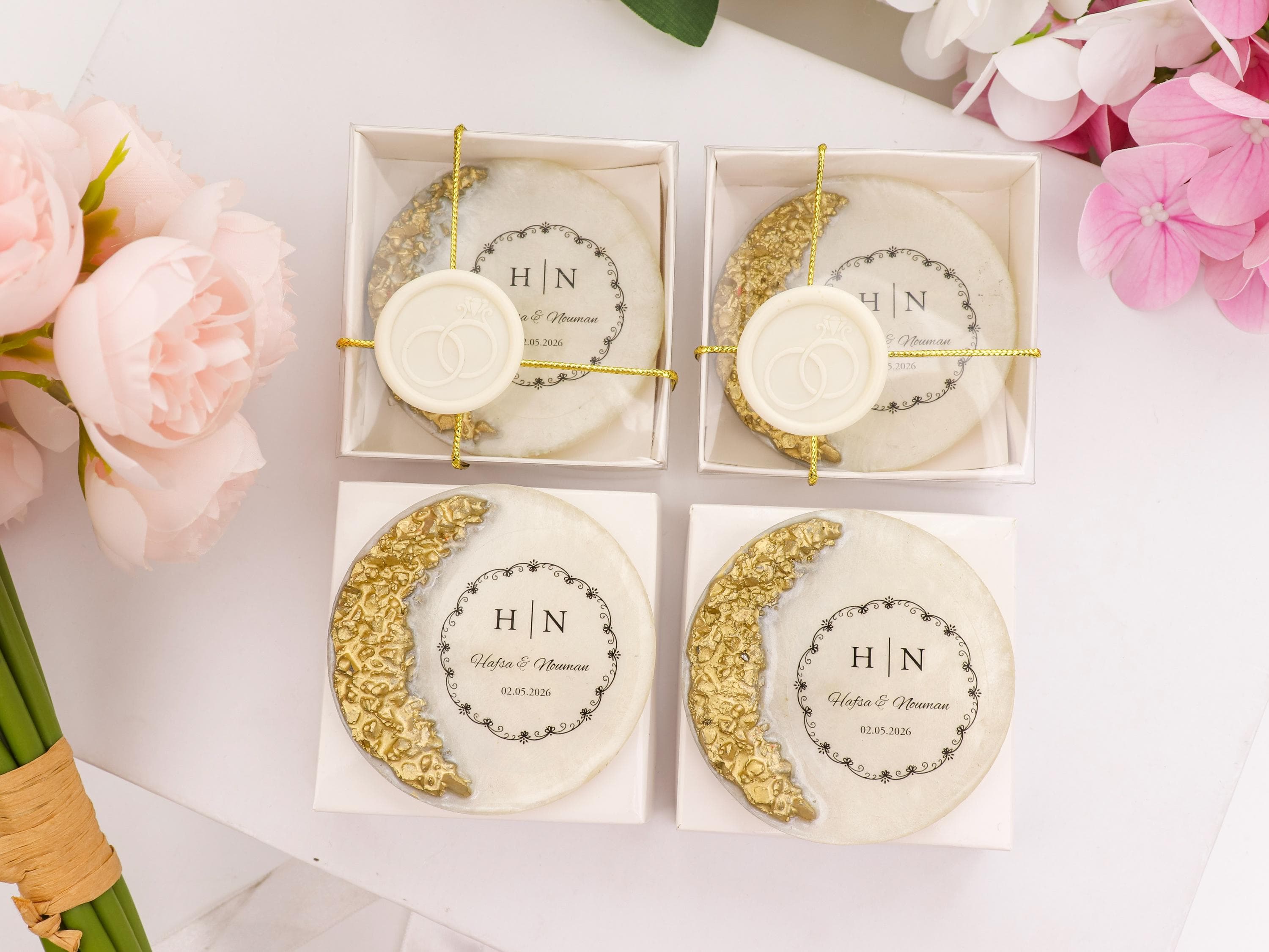 Personalized Gold Epoxy Magnet, Bulk Wedding Favors, Custom Resin Wedding Gifts, Elegant Engagement Souvenir - image 3