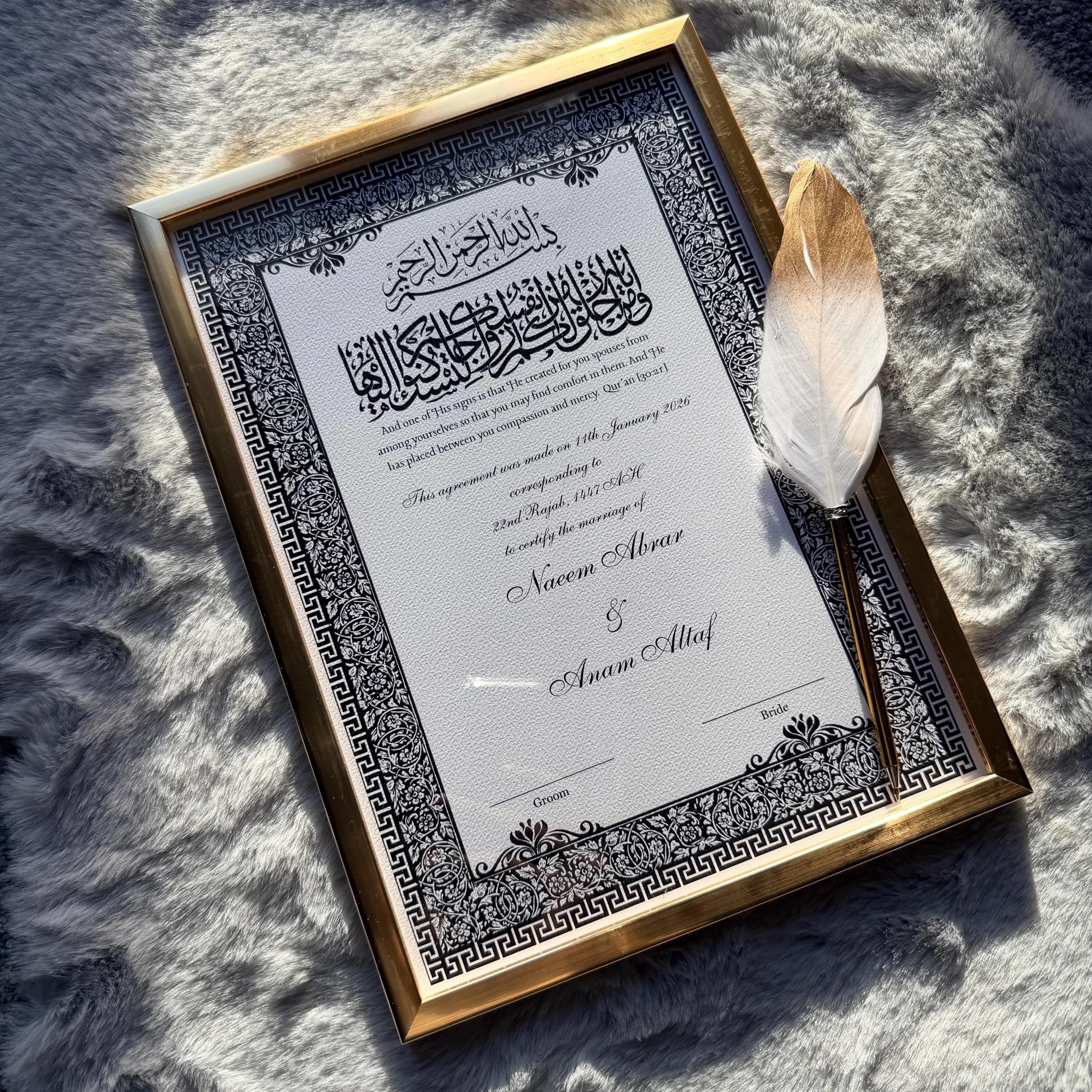 Luxury Foiled Nikkah Certificate Personalised Islamic Wedding Contract Elegant A4 with Gold Foil Customisable Names - A4 - image 5