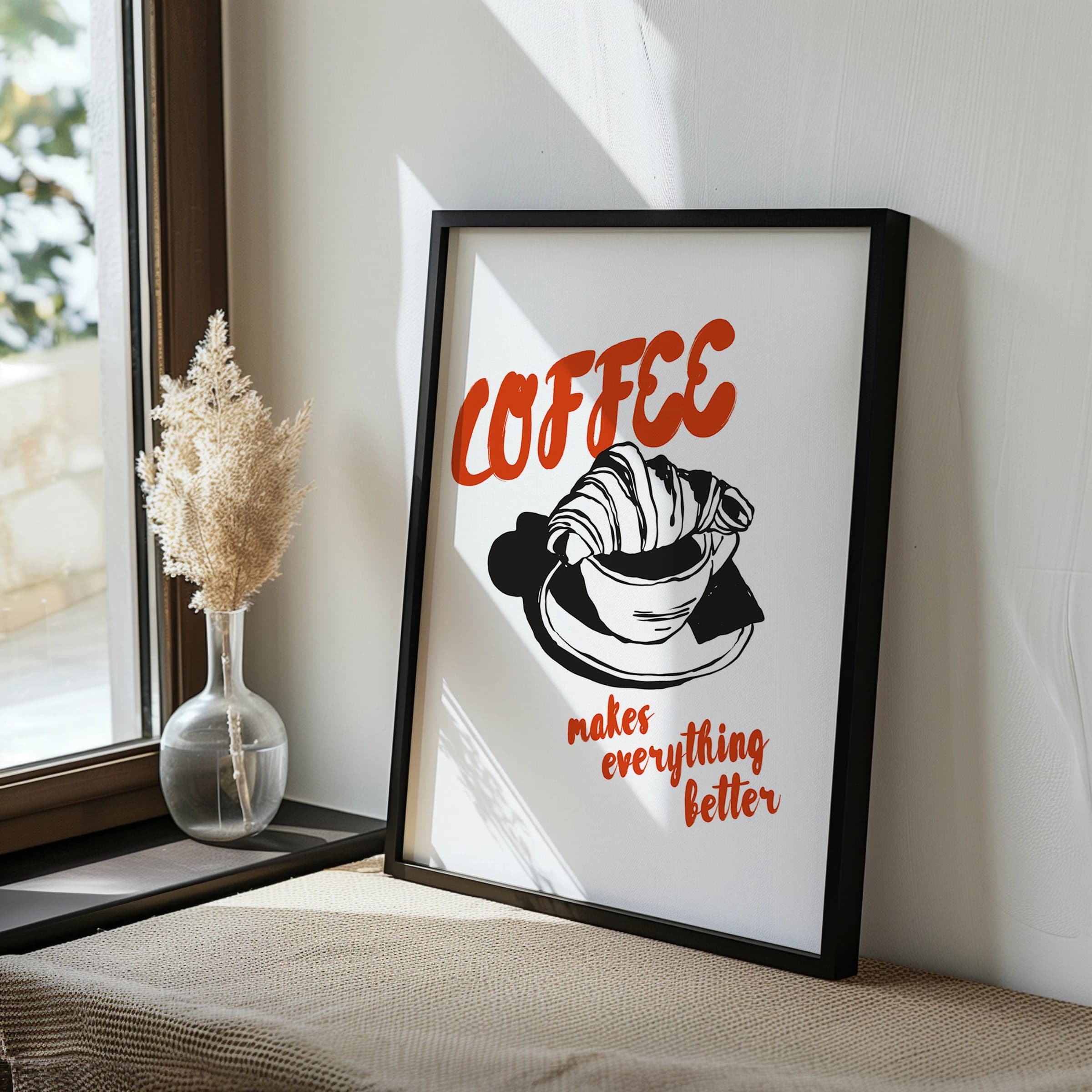 Coffee & Croissant Kitchen Print | Modern Coffee Bar Decor (Digital Download)