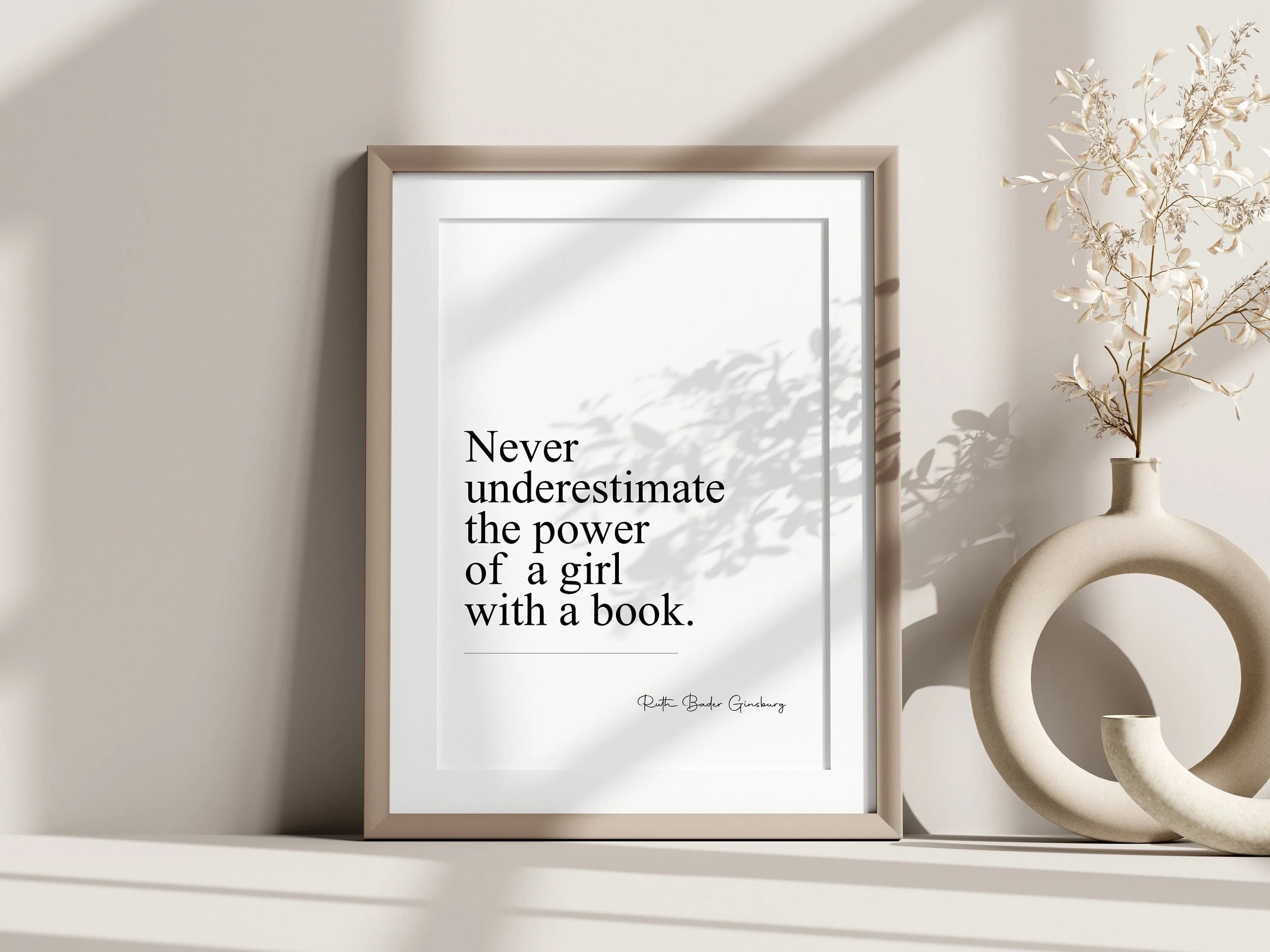 Ruth Bader Ginsburg Quote Print, Girl With a Book, Wall Art (Digital Download)