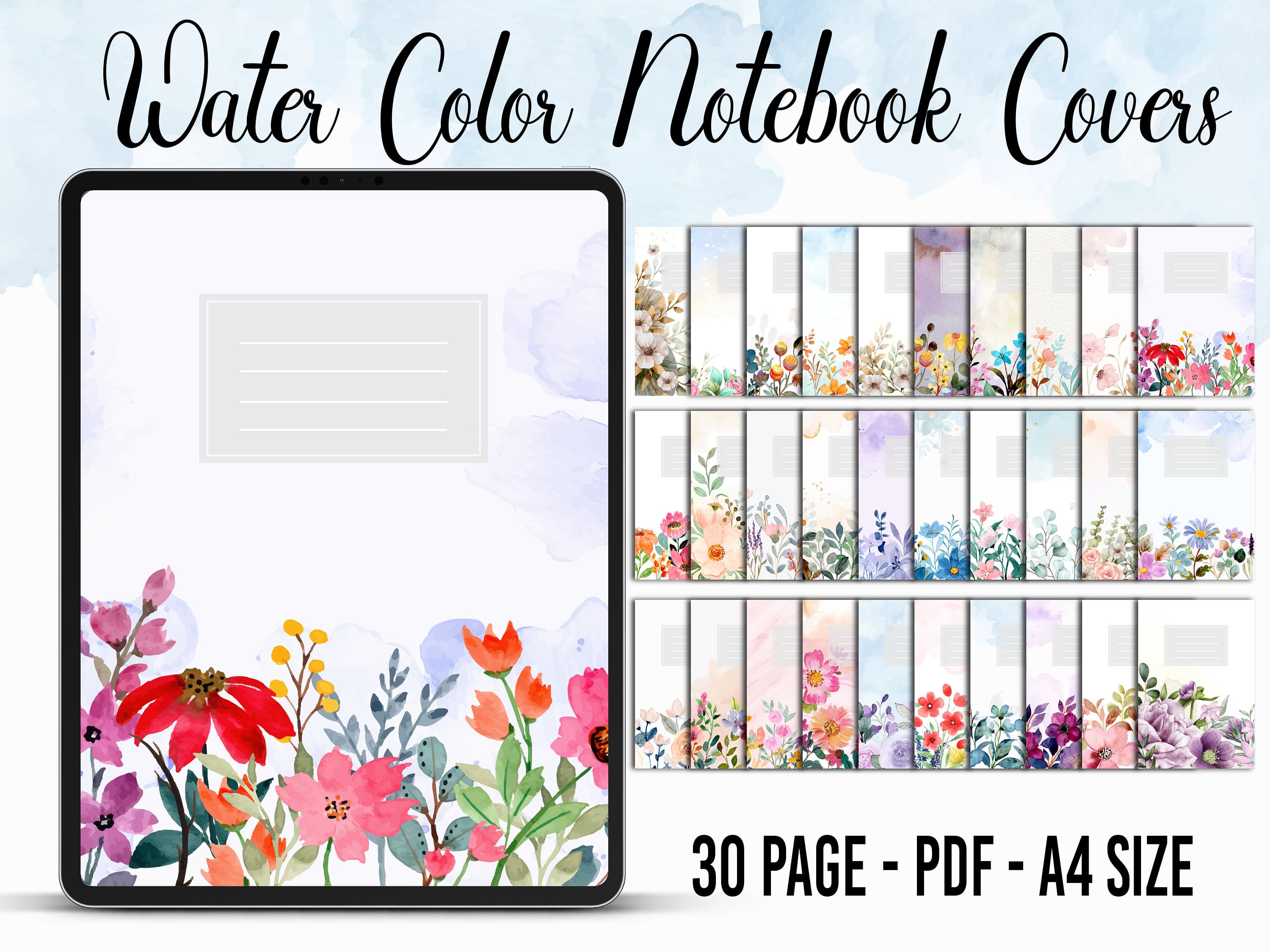 Watercolor Floral Notebook Covers | Goodnotes, Notability (Digital Download)