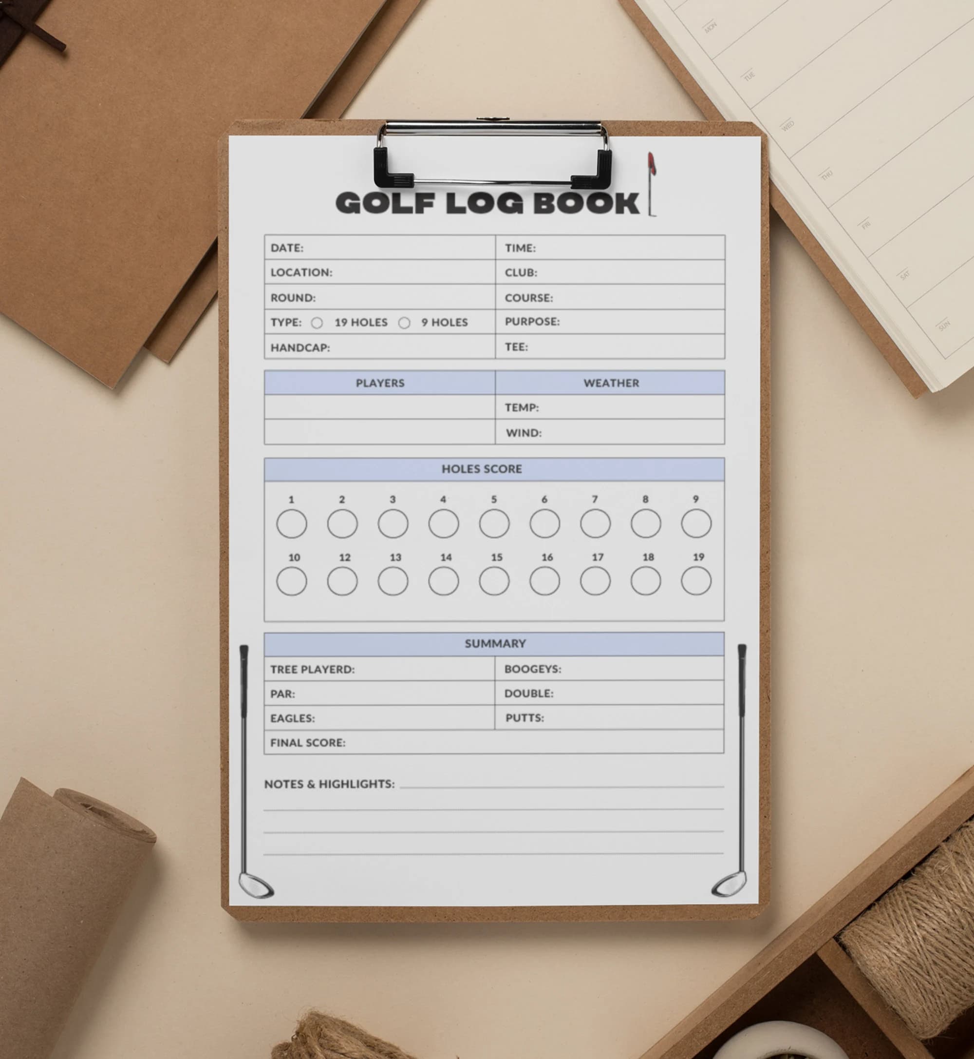 Golf Scorecard Log Book Template, Printable PDF - image 3