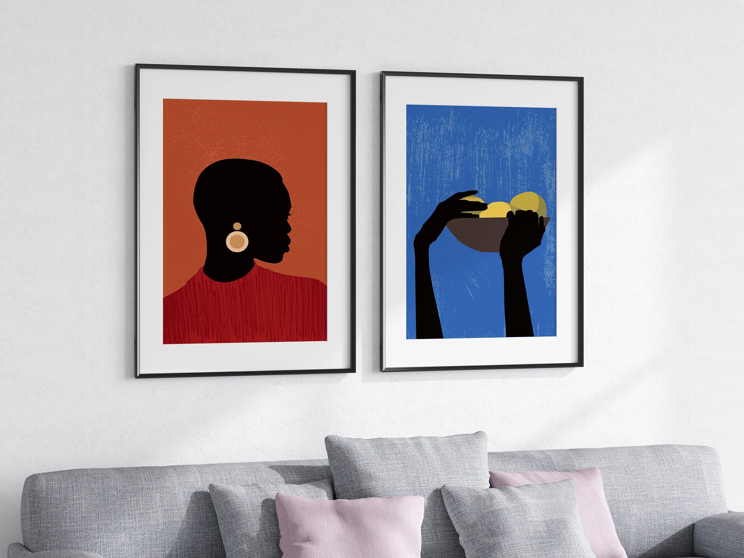 Set Of 2 African American Wall Art, Afro Bohemian Decor, Modern Afro Print Set, Abstract Ethnic Triptych, African Girls Poster, African Gift