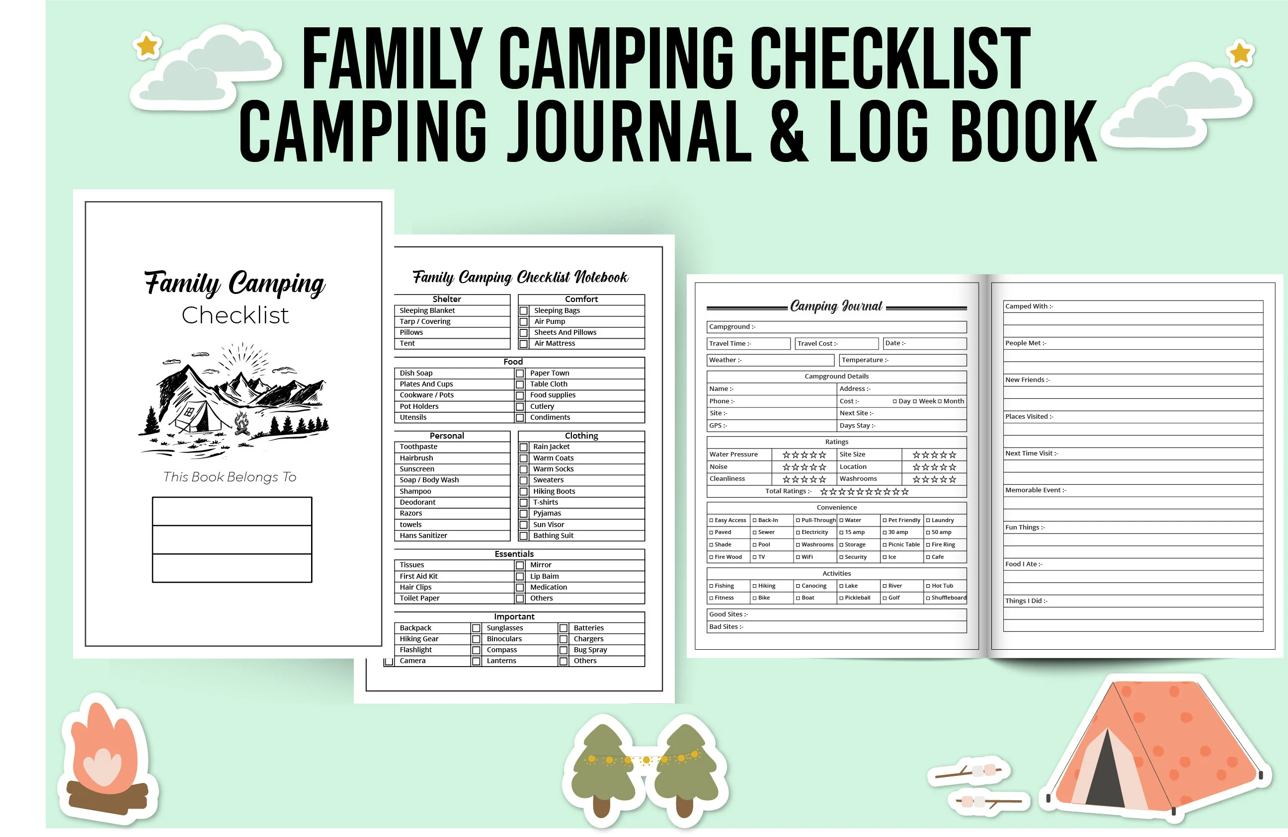 Camping Journal RV Logbook | Trip Planner, Checklist (Digital Download)