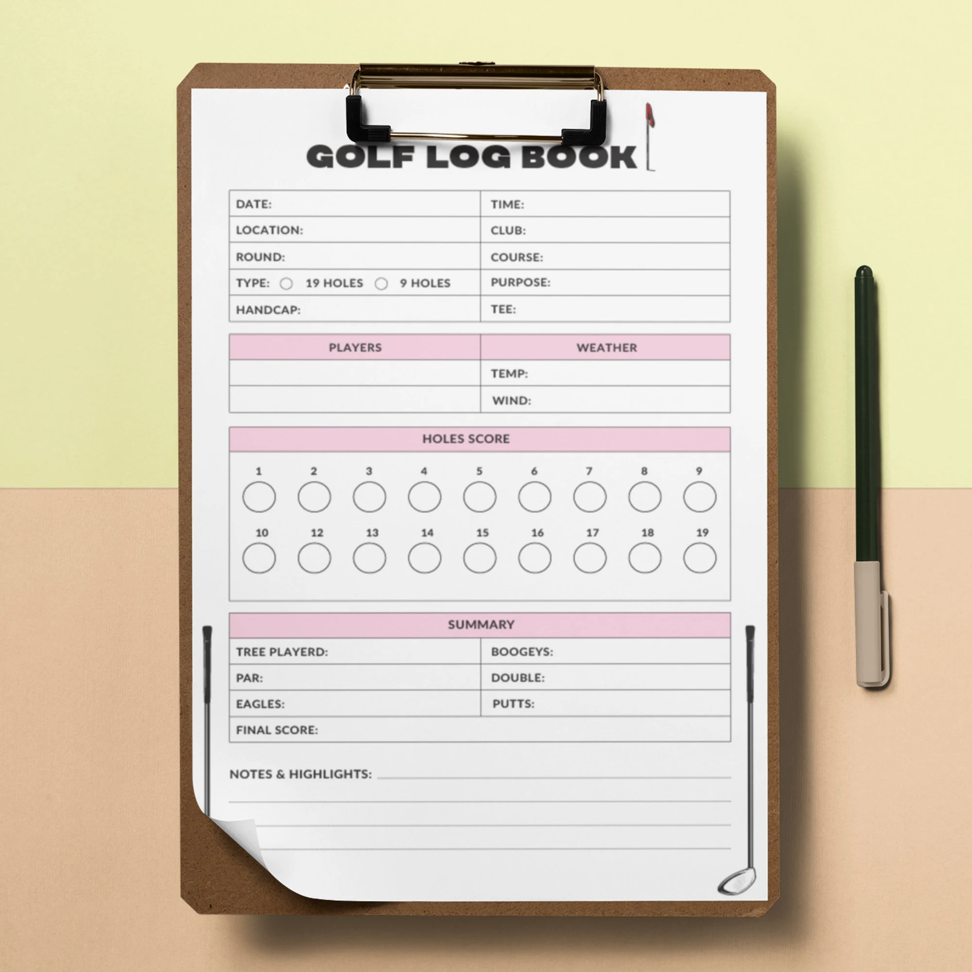 Golf Scorecard Log Book Template, Printable PDF - image 4