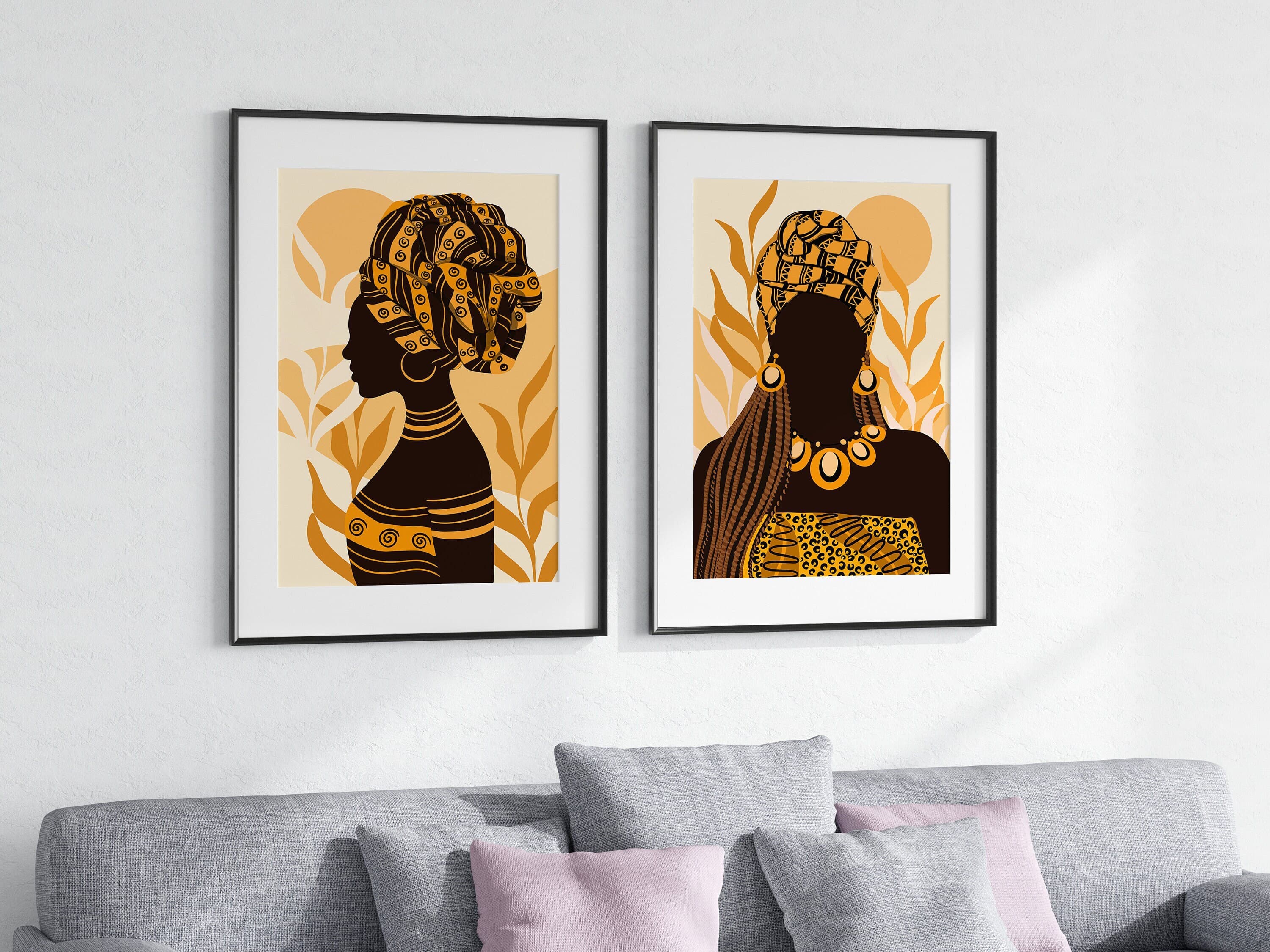 Bohemian African Woman Art Print Set, Ethnic Decor (Digital Download)