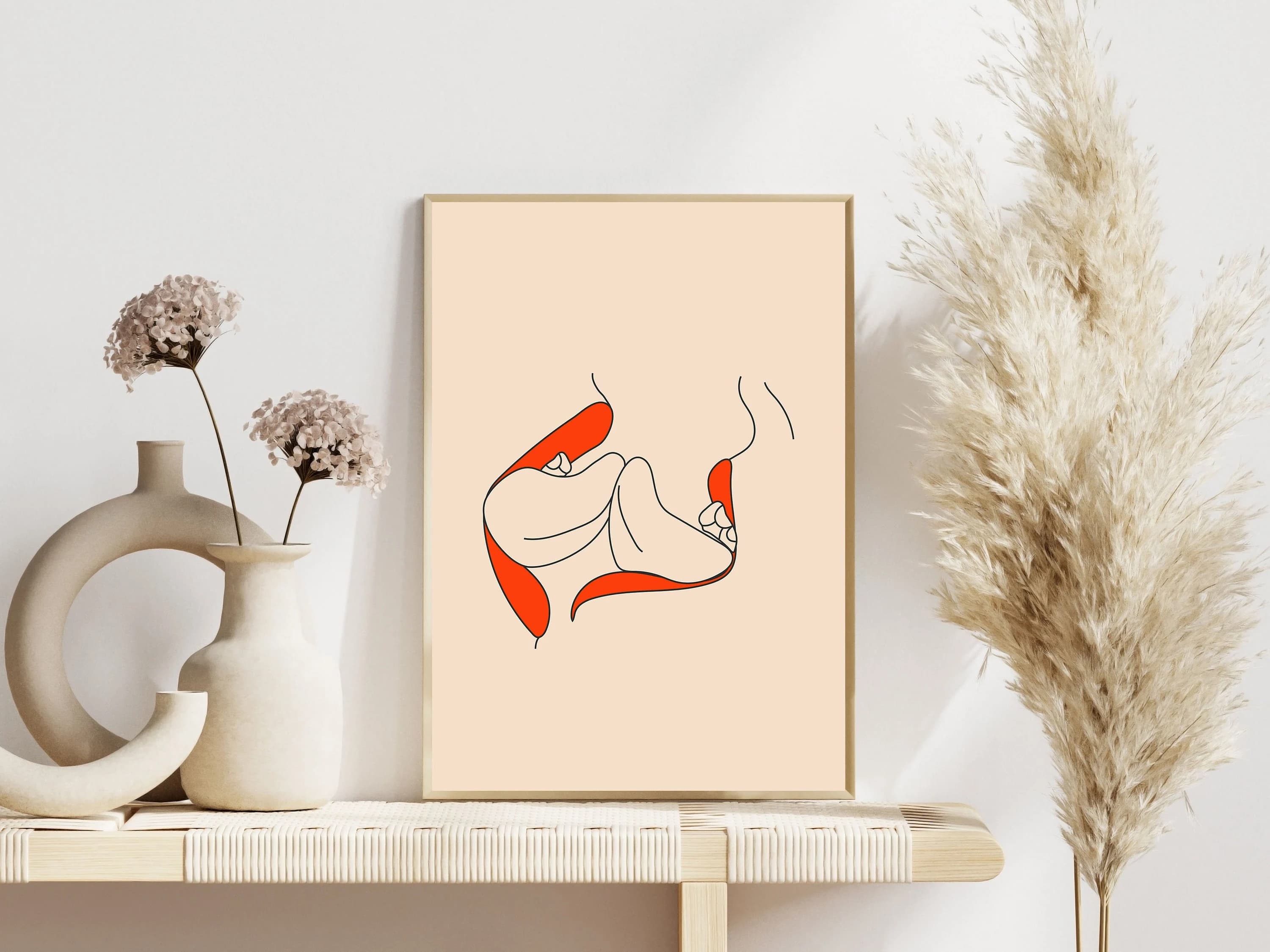 Couple Kiss Line Art Print, Minimalist Home Decor (Digital Download)