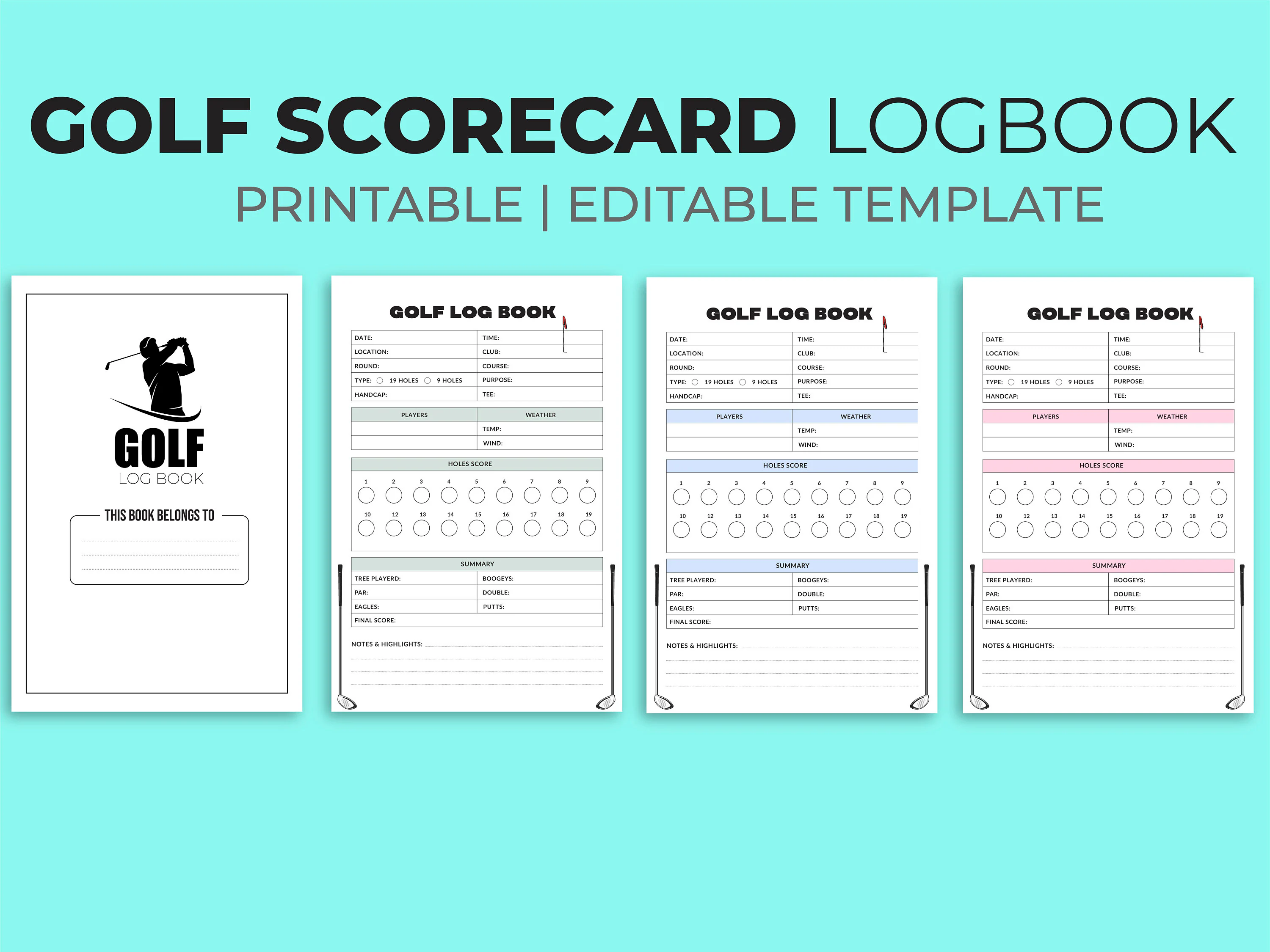 Golf Scorecard Log Book Template, Printable PDF