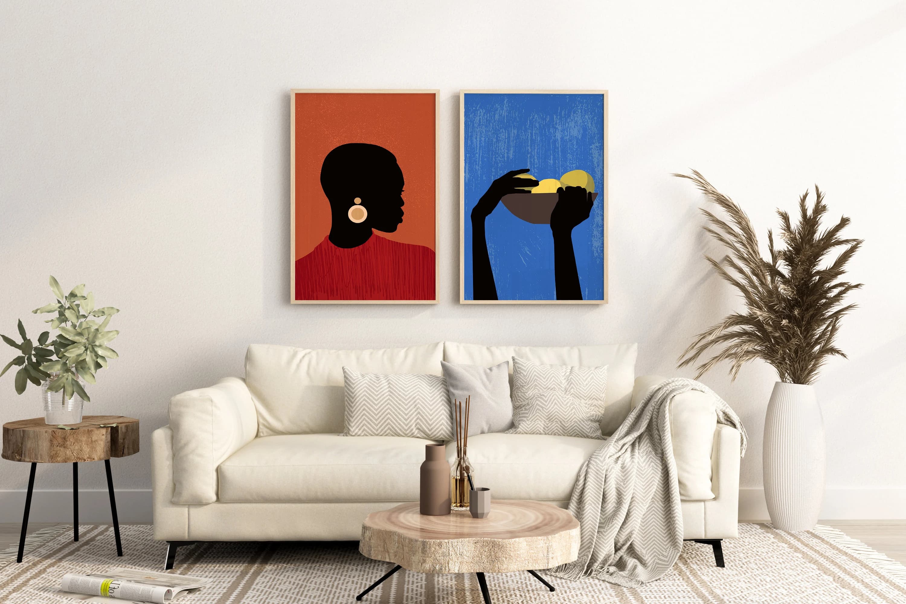 Set Of 2 African American Wall Art, Afro Bohemian Decor, Modern Afro Print Set, Abstract Ethnic Triptych, African Girls Poster, African Gift - image 5