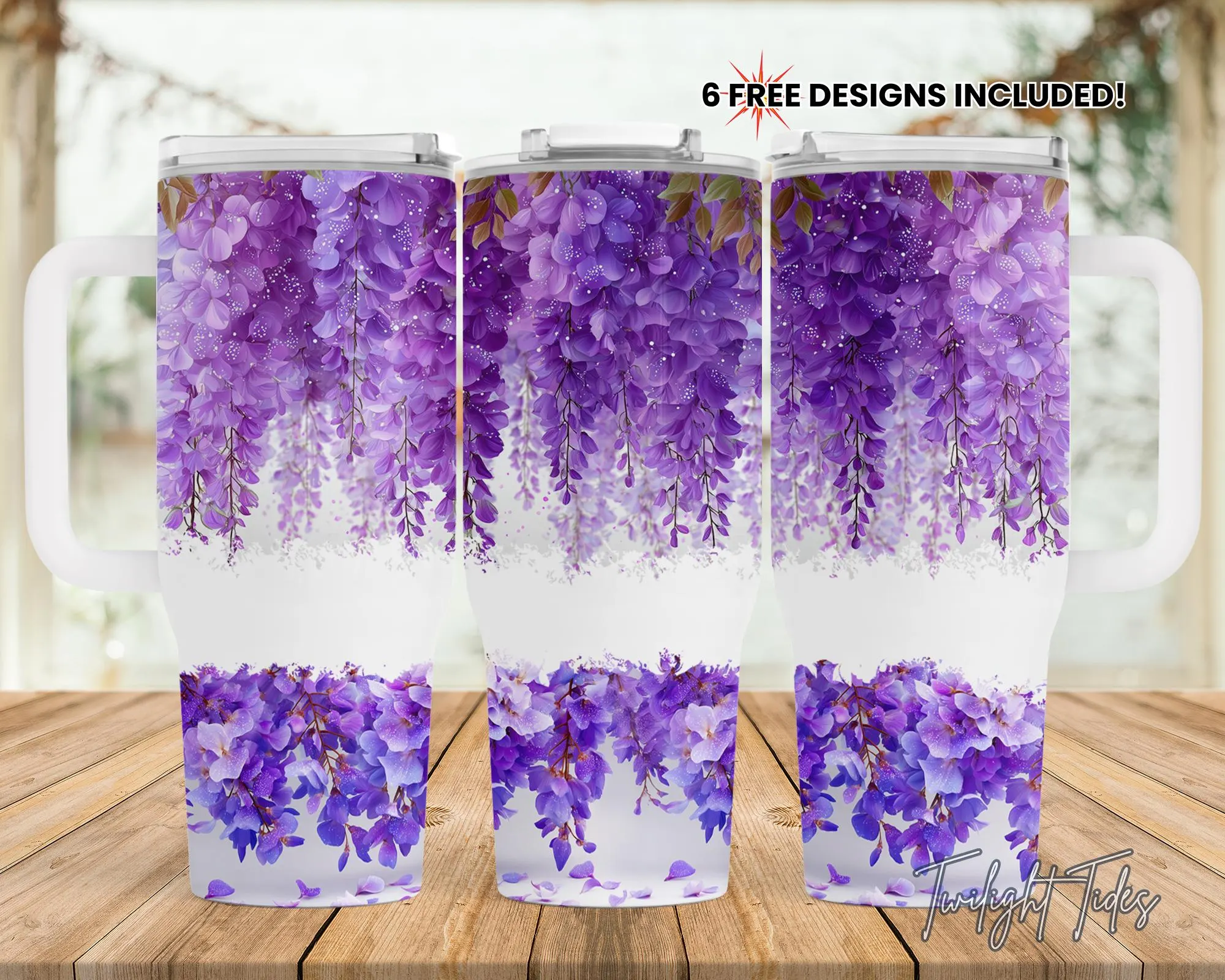 Purple Wisteria 40 oz Tumbler Sublimation Design Digital Download Regency Romance Wisteria Flowers digital PNG wrap PNG Instant Download