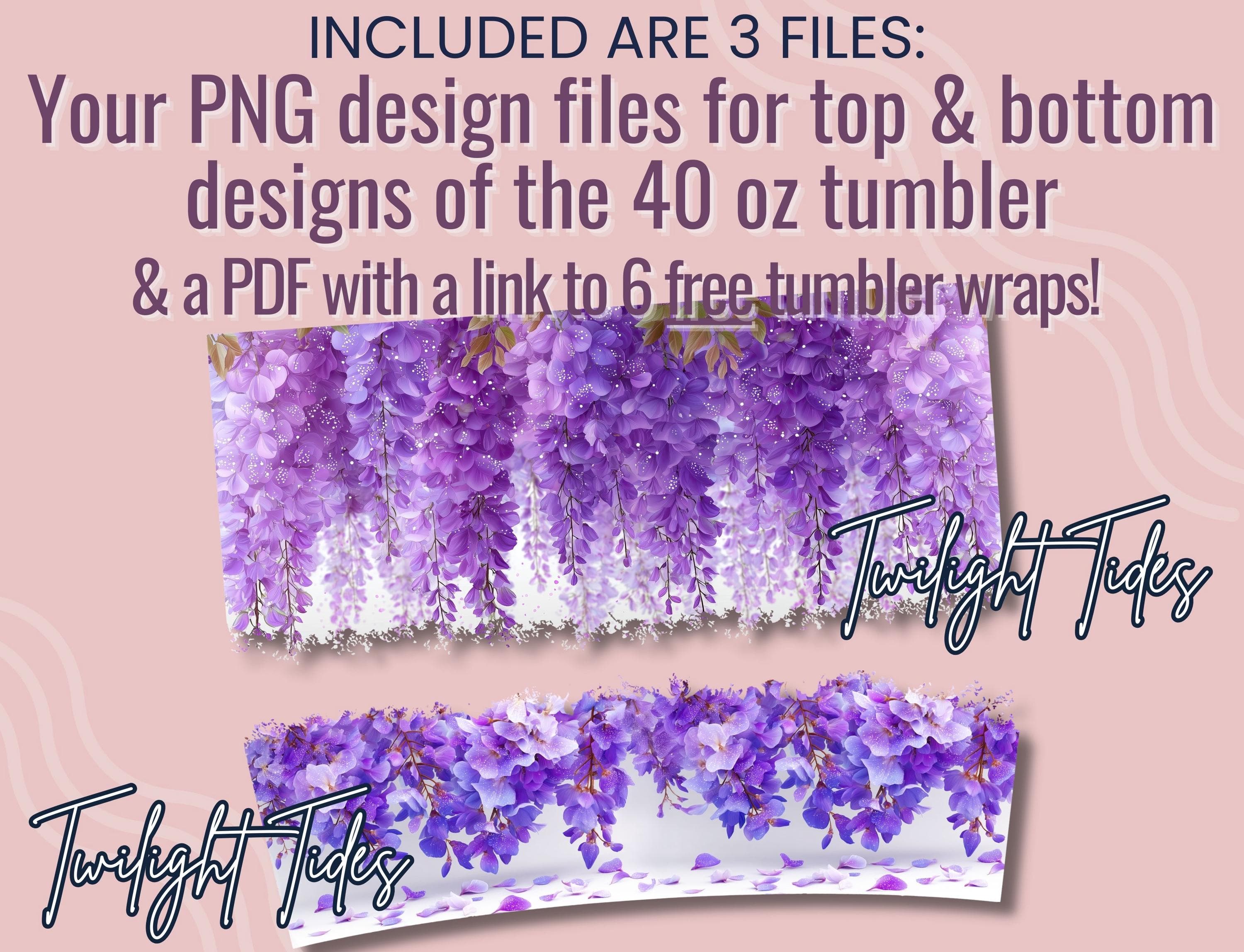 Purple Wisteria 40 oz Tumbler Sublimation Design Digital Download Regency Romance Wisteria Flowers digital PNG wrap PNG Instant Download - image 3