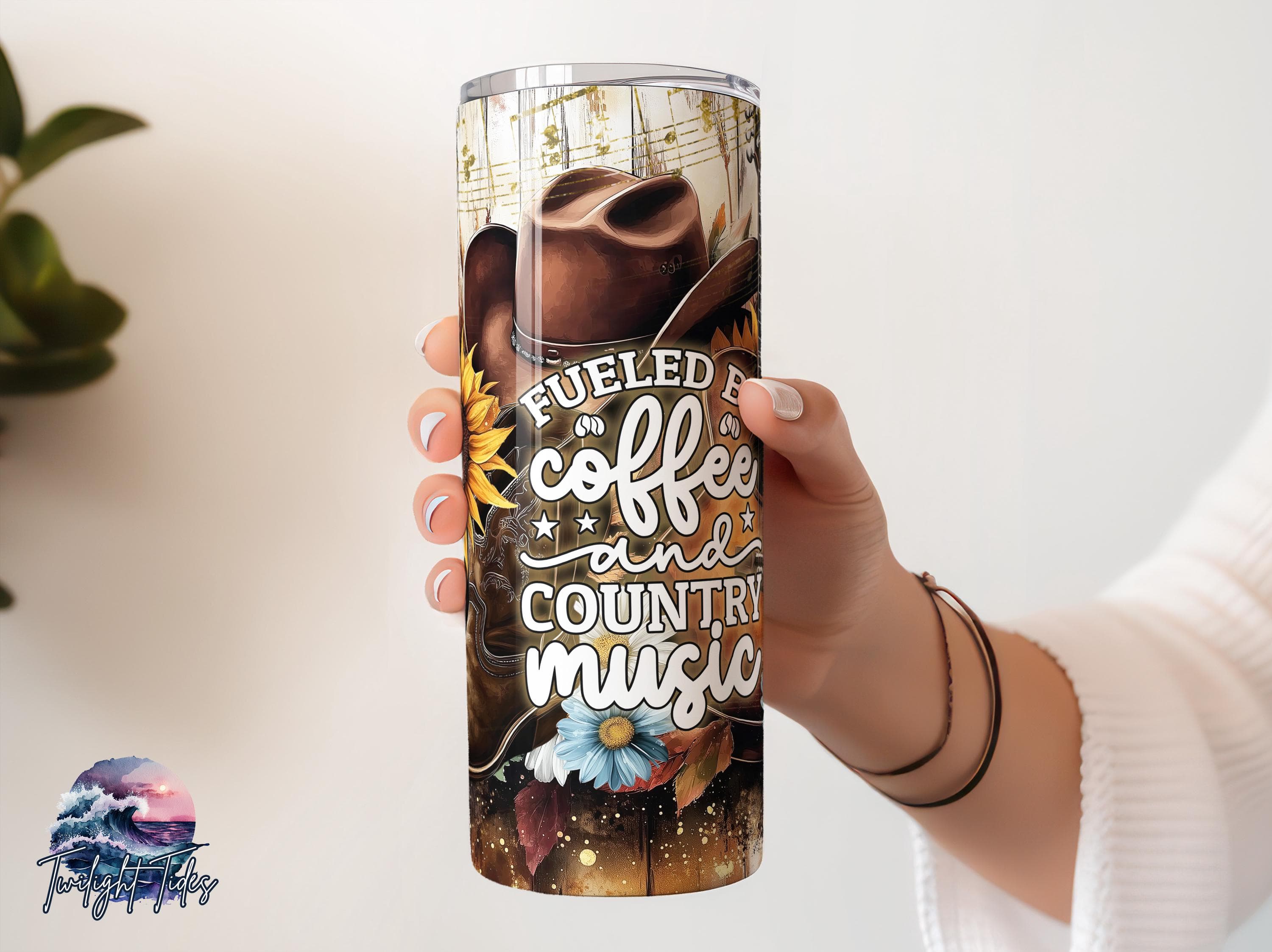 Fueled by coffee and country music 20 oz Skinny Tumbler Sublimation Design, Digital Download PNG Instant Download Seamless Tumbler Wrap - image 3