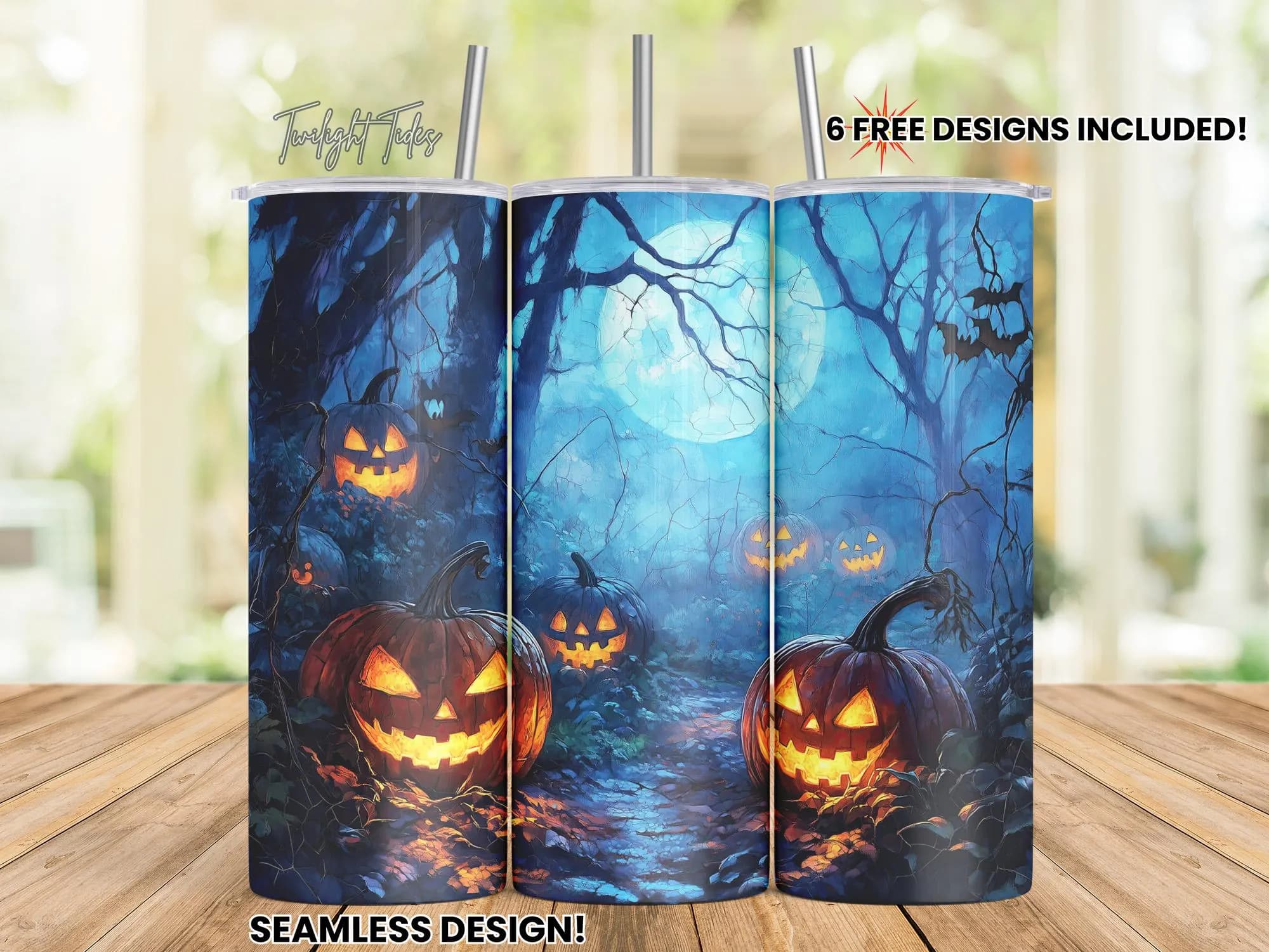 Halloween Night Pumpkins 20 oz Skinny Tumbler Sublimation Design, Jack o lantern Digital Download PNG Instant Download Seamless Tumbler Wrap