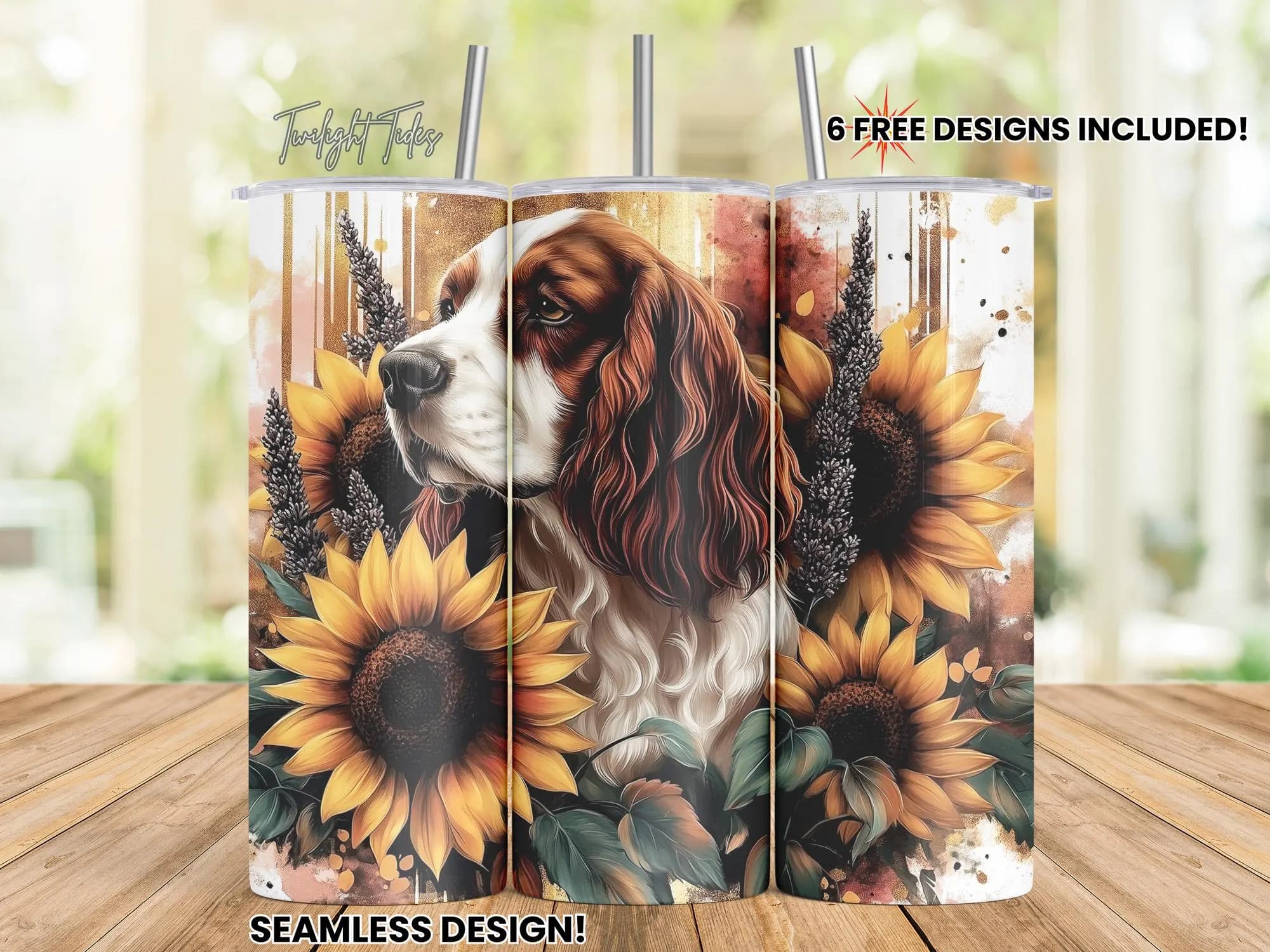 Cocker Spaniel Dog Mama 20 oz Skinny Tumbler Sublimation Design, Sunflowers Dog Digital Download PNG Instant Download Seamless Tumbler Wrap