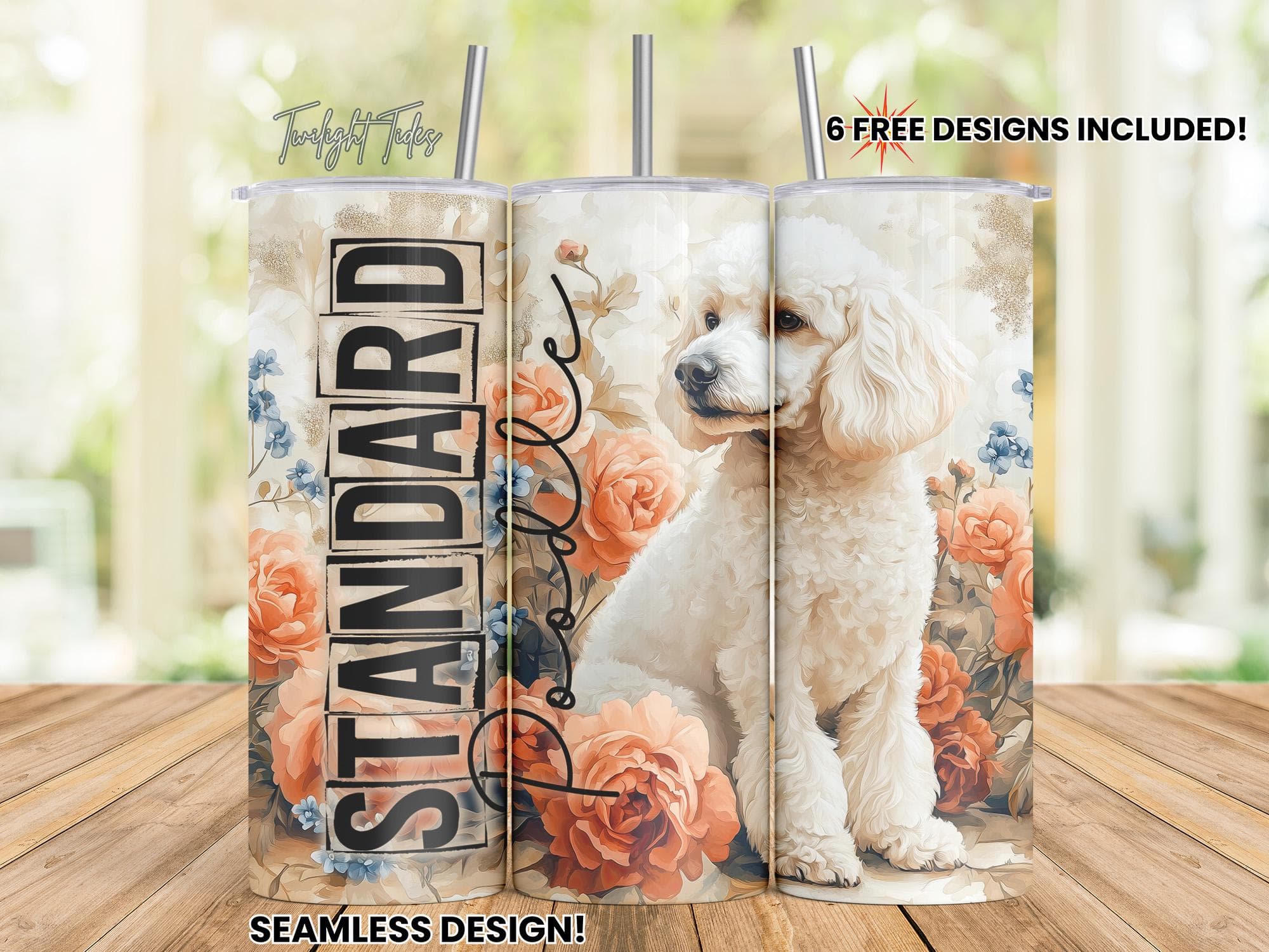 White Standard Poodle Dog 20 oz Skinny Tumbler Sublimation Design, Poodle Mama Digital Download PNG Instant Download Seamless Tumbler Wrap