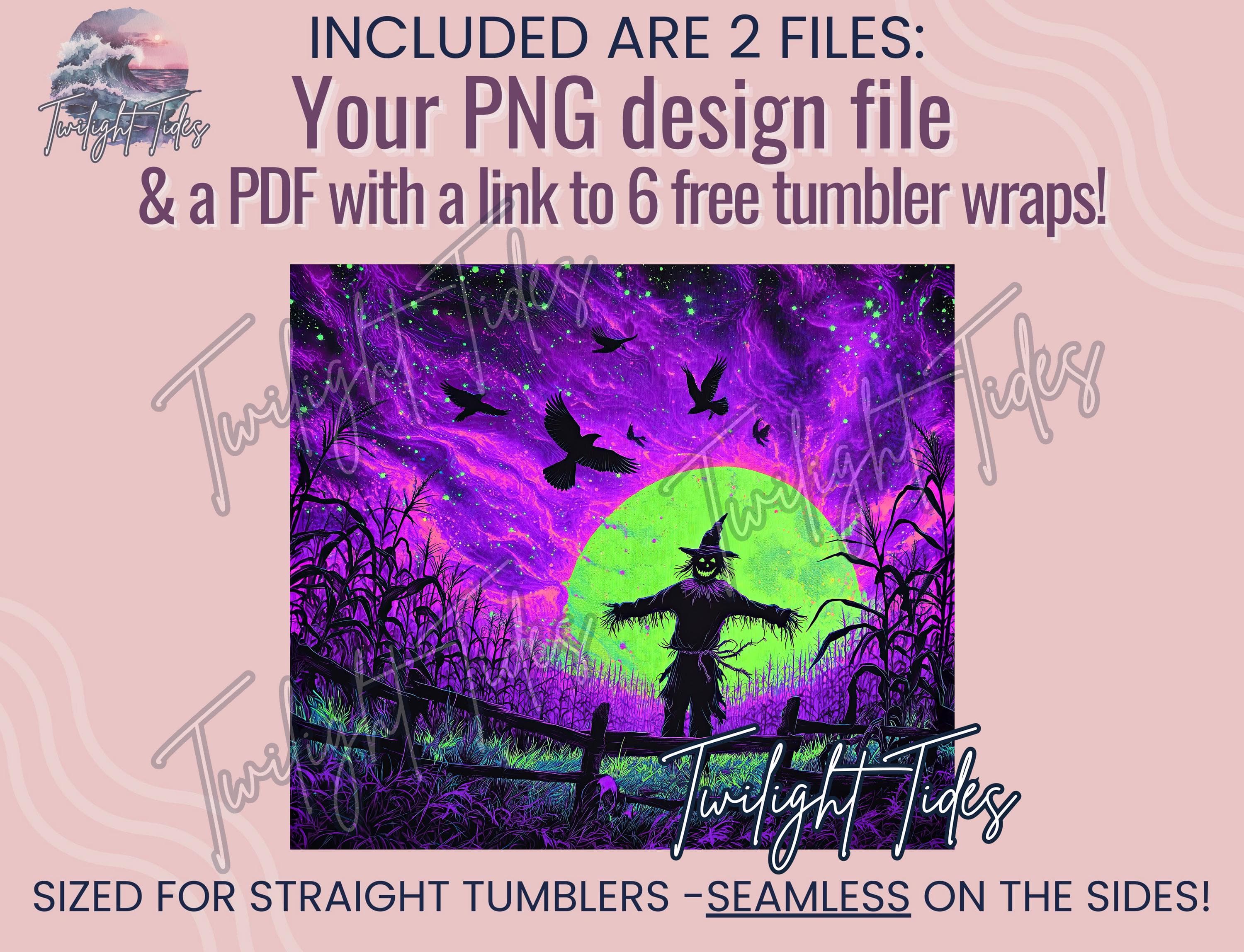 Spooky Scarecrow Halloween 20 oz Skinny Tumbler Sublimation Design, Neon Purple Digital Download PNG Instant Download Seamless Tumbler Wrap - image 5