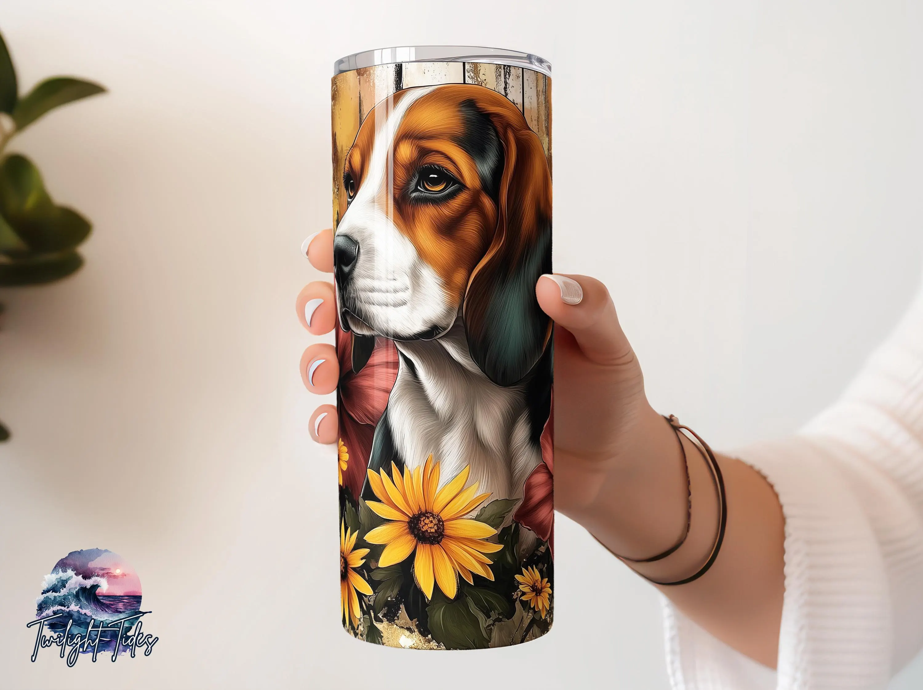 Tri-color beagle dog 20 oz Skinny Tumbler Sublimation Design, Floral Beagle Mom Digital Download PNG Instant Download Seamless Tumbler Wrap - image 3