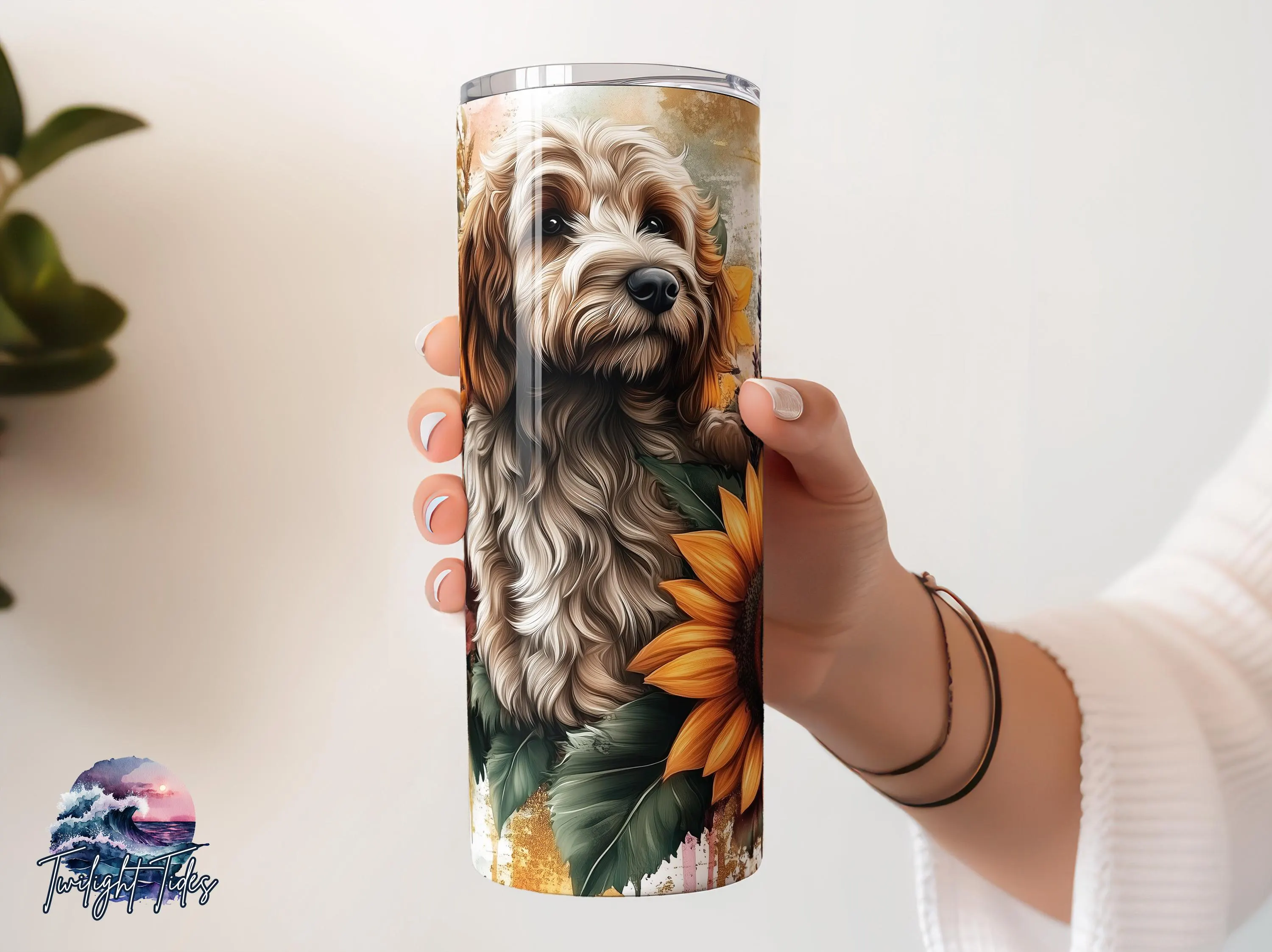 Goldendoodle Dog 20 oz Skinny Tumbler Sublimation Design, Doodle Mama Sunflowers Digital Download PNG Instant Download Seamless Tumbler Wrap - image 3
