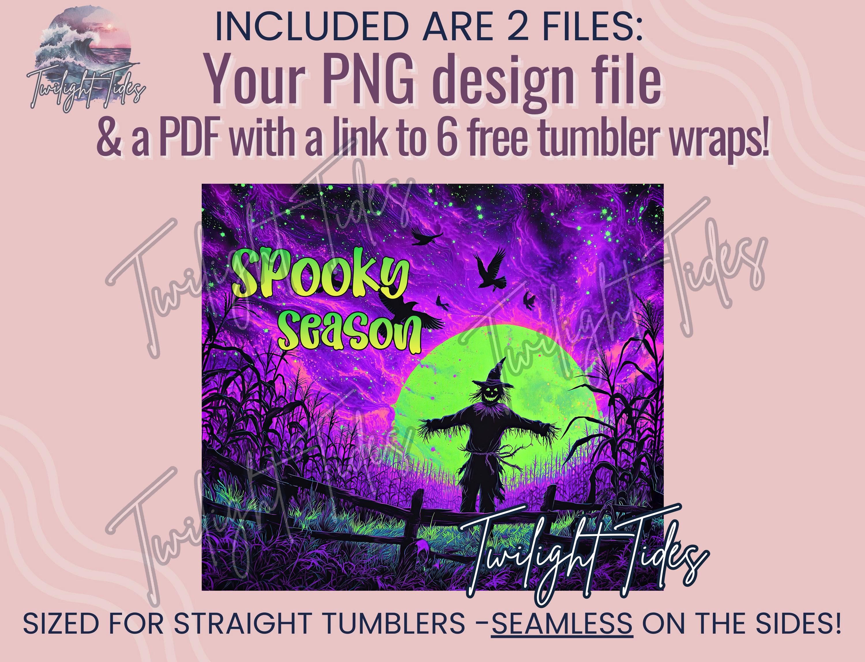 Spooky Scarecrow Halloween 20 oz Skinny Tumbler Sublimation Design, Neon Purple Digital Download PNG Instant Download Seamless Tumbler Wrap - image 4