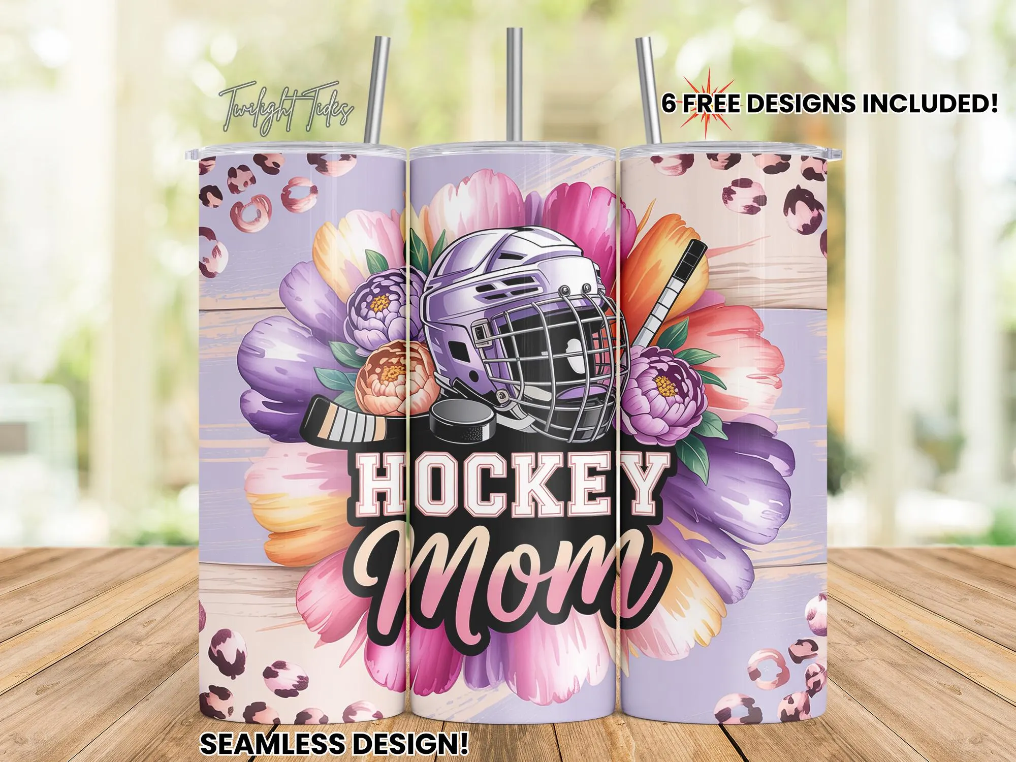Hockey Mom Sports Mama 20 oz Skinny Tumbler Sublimation Design, Hockey Lover Digital Download PNG Instant Download Seamless Tumbler Wrap