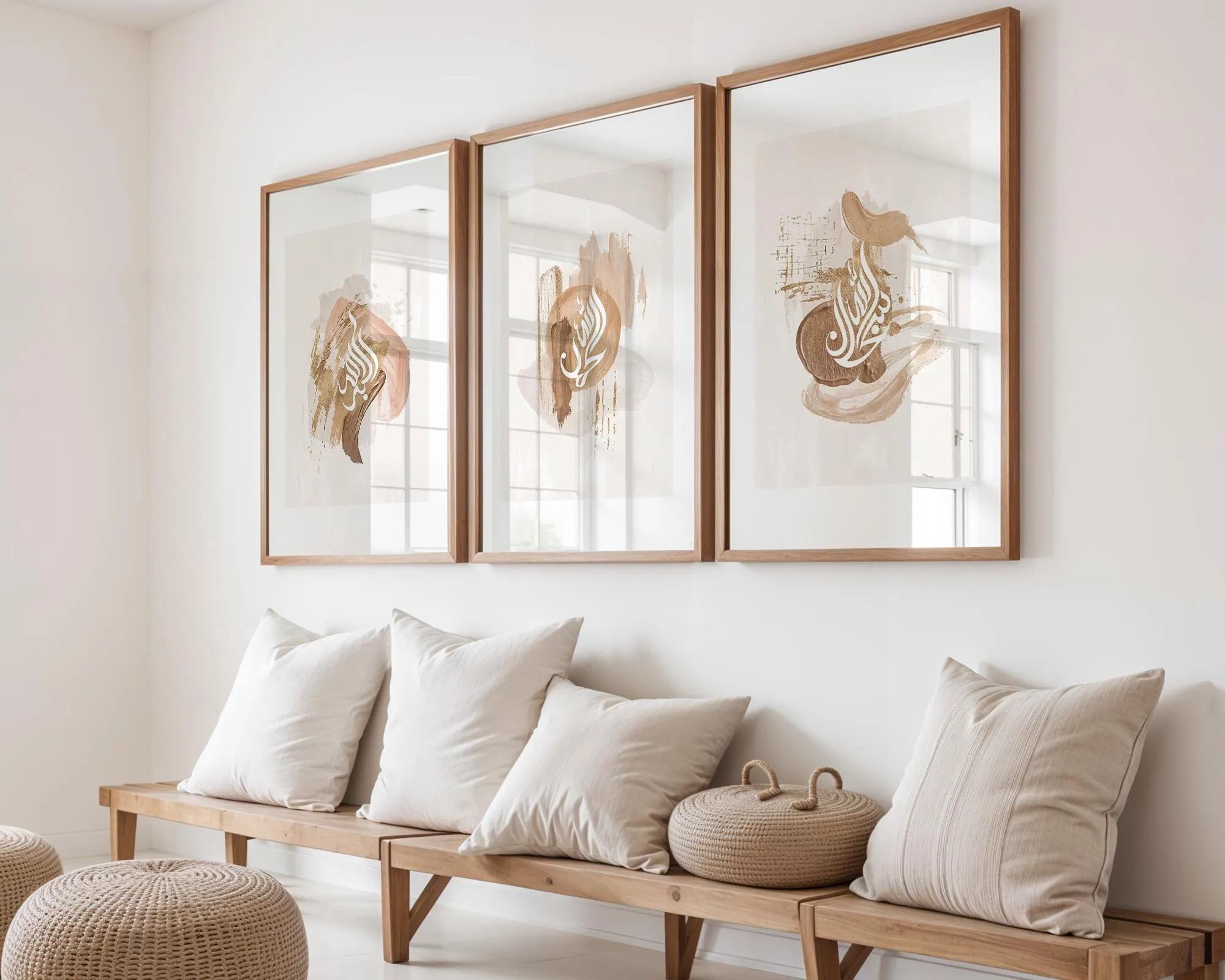 Islamic Wall Art Set of 3, Arabic Calligraphy Prints, Neutral Boho Canvas (Glossy Finish) - image 5