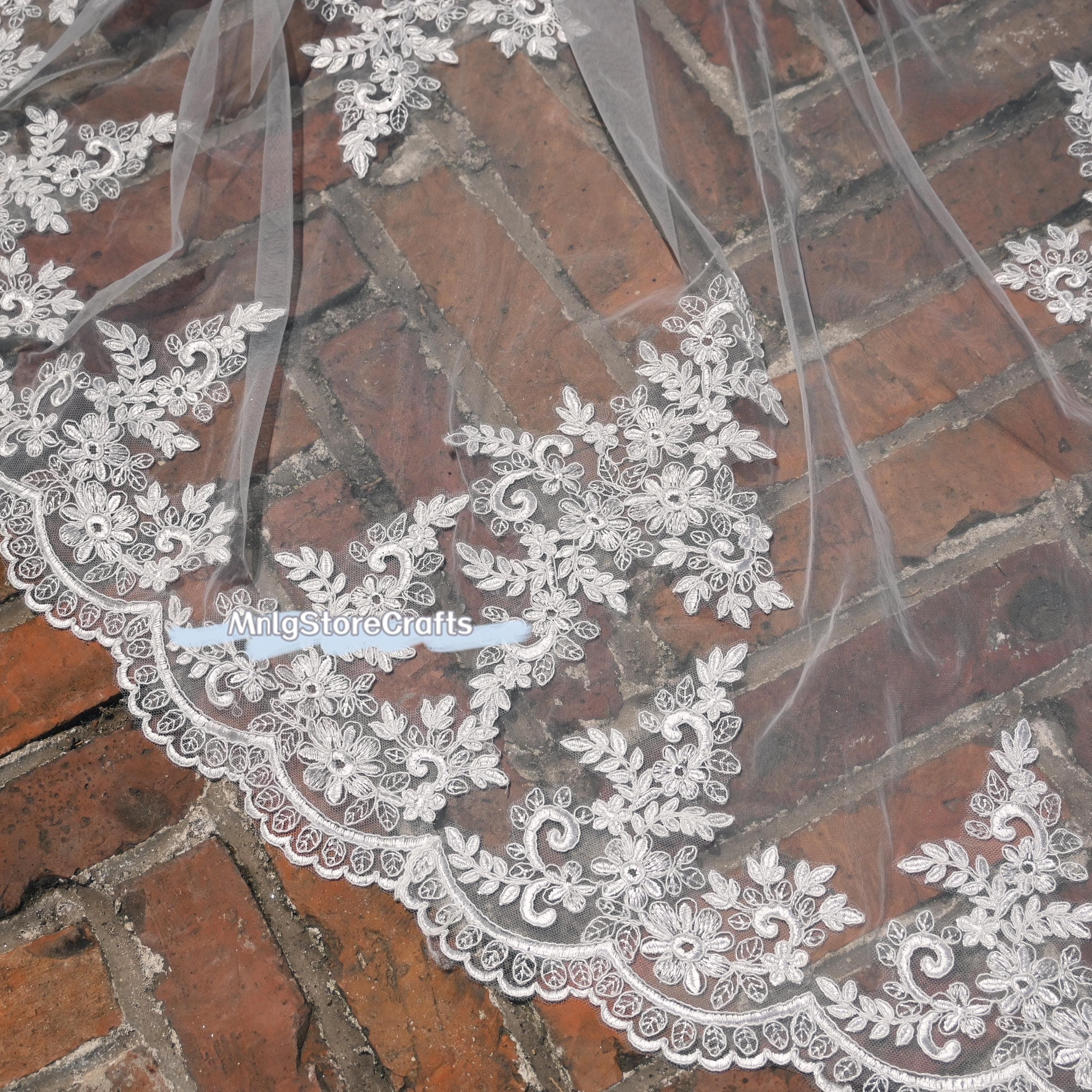 Ivory Tulle Wedding Detachable Train: Floral Applique Lace Overlay - image 3