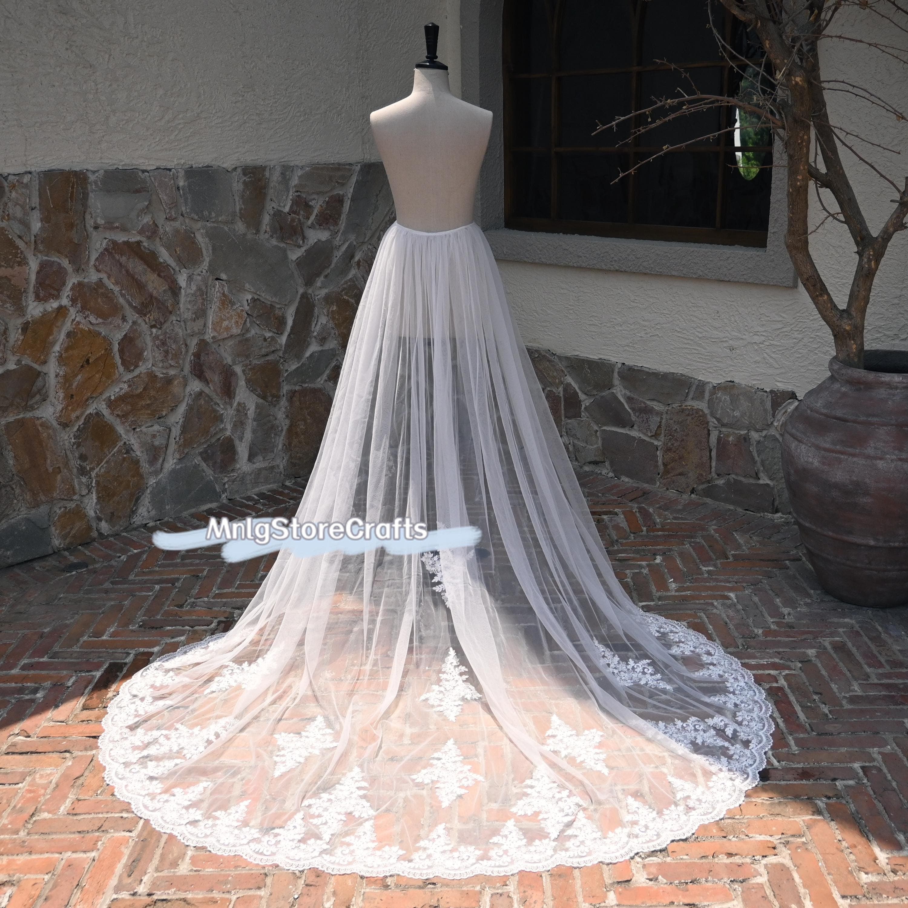 Ivory Tulle Wedding Detachable Train: Floral Applique Lace Overlay - image 4