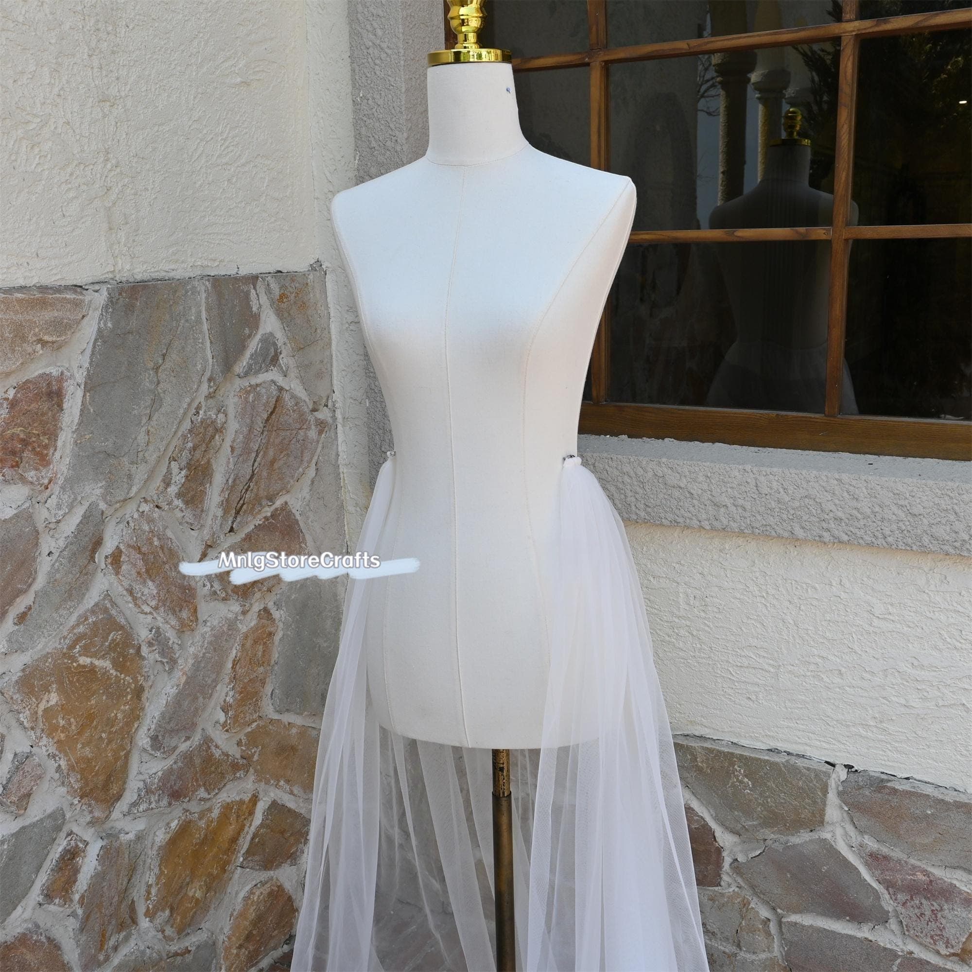 Floral Lace Wedding Overlay Skirt: Ivory Tulle Detachable Train - image 5