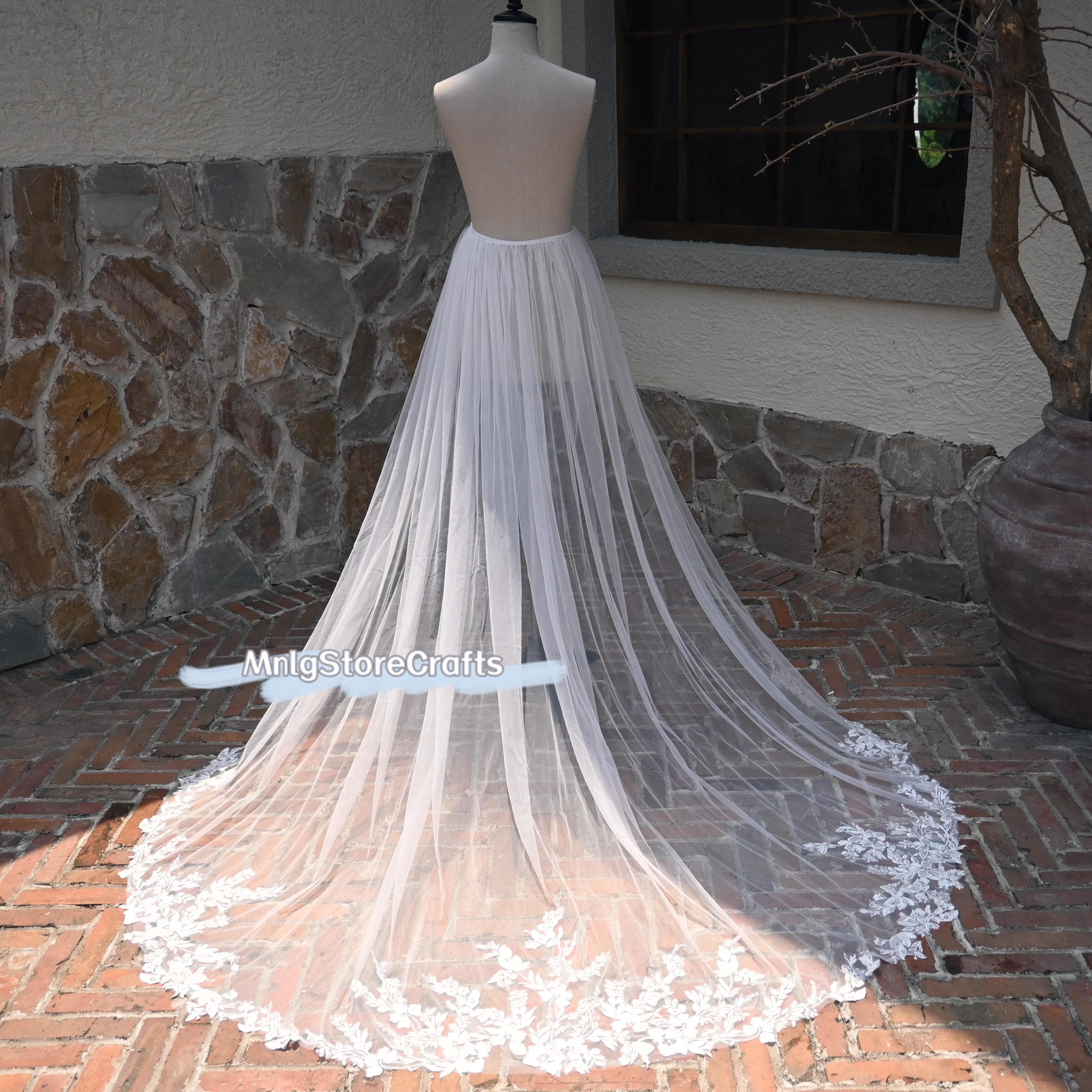 Floral Lace Wedding Overlay Skirt: Ivory Tulle Detachable Train