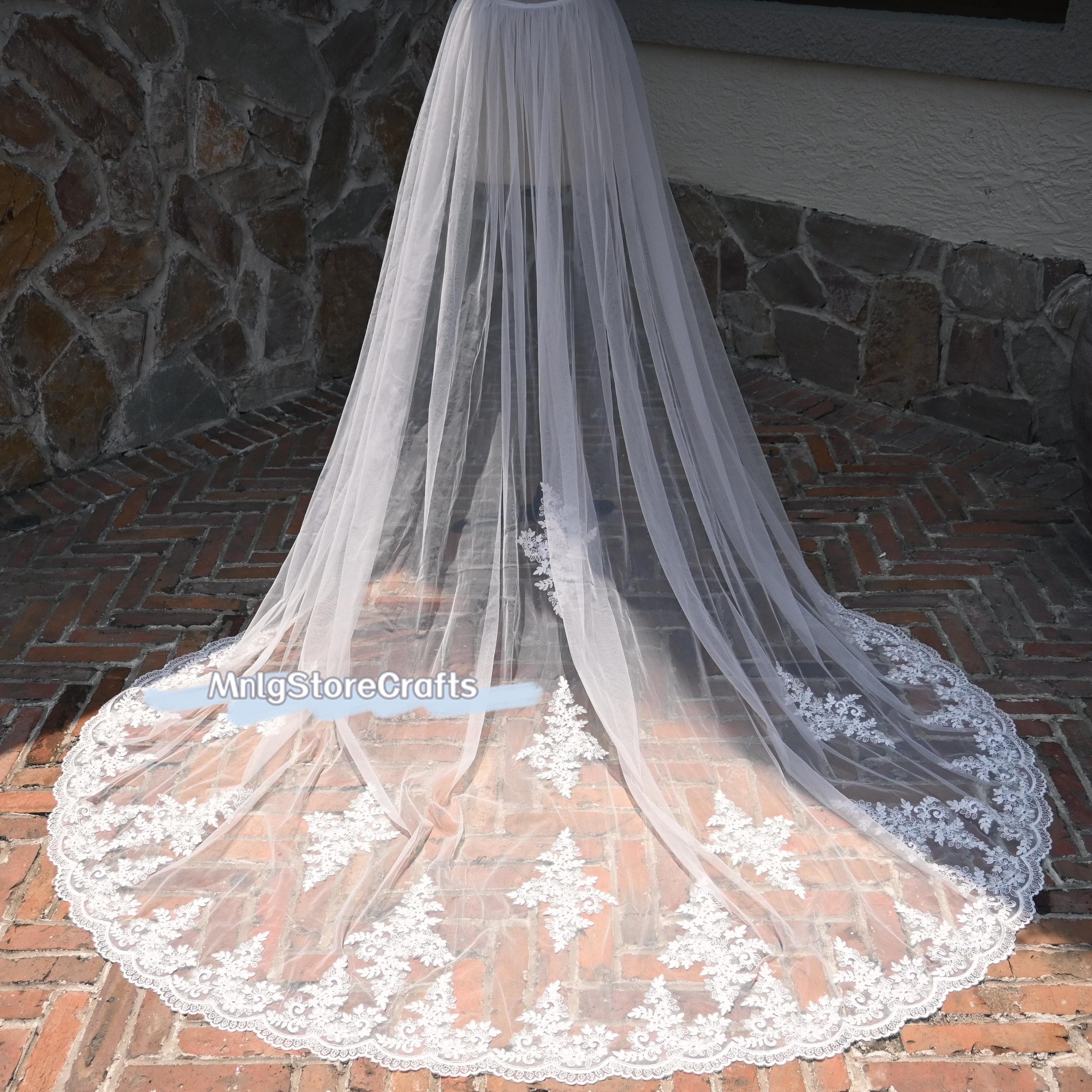 Ivory Tulle Wedding Detachable Train: Floral Applique Lace Overlay