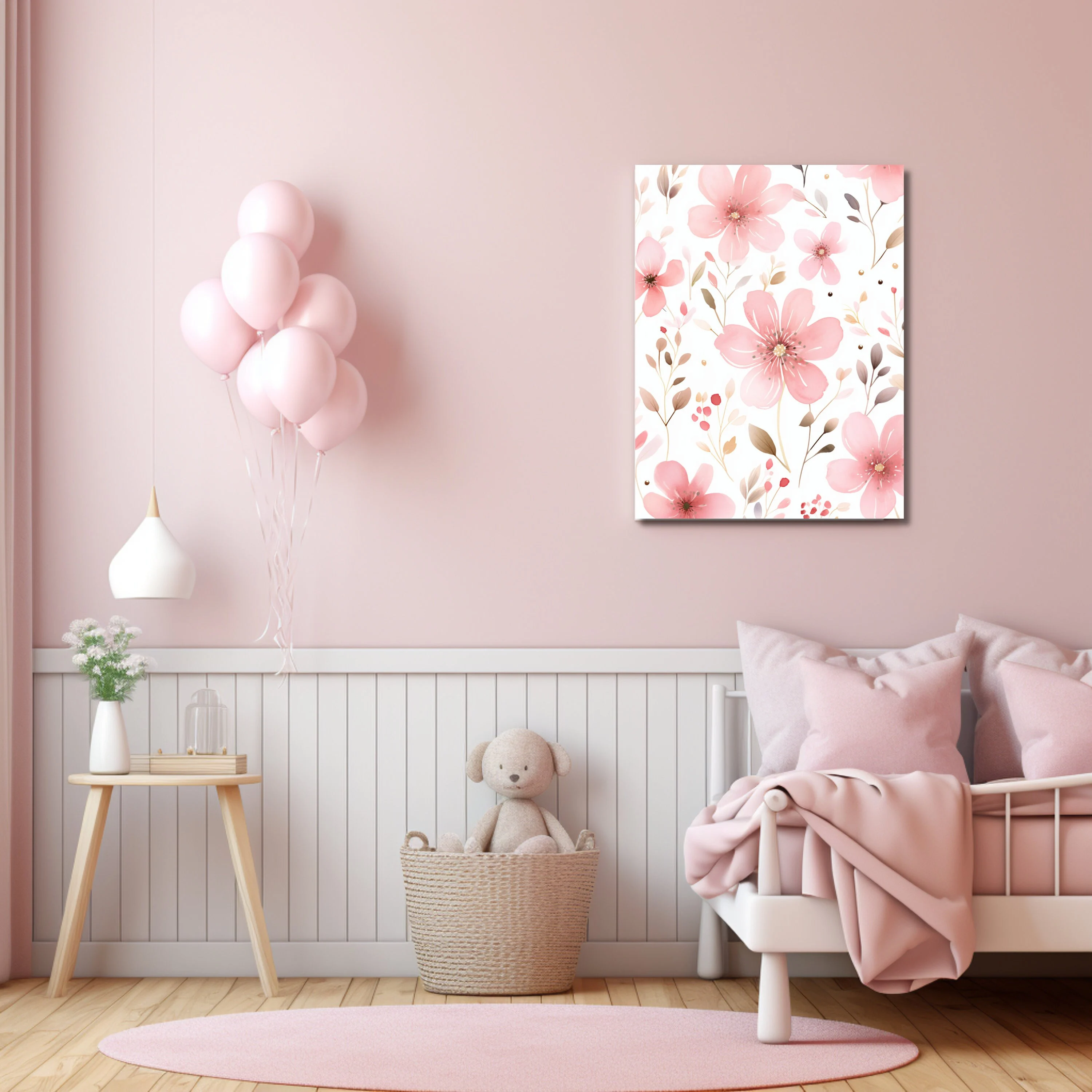 Bundle Nursery Wall Art, Pink Set of 3, Floral Canvas Print, Baby Room, Flower Print on Canvas, Ballet Art, Baby Shower Gift, Nursery Decor - image 2