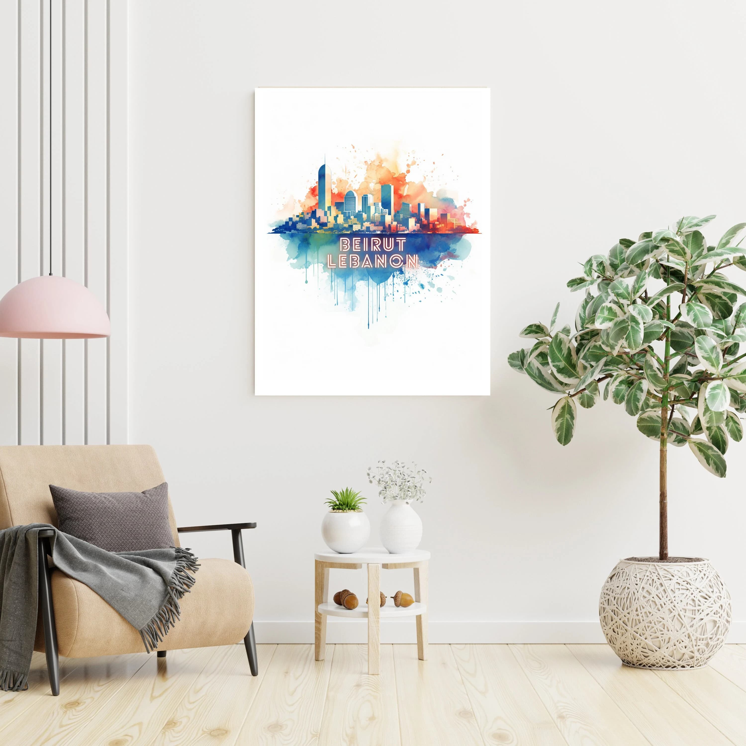 Beirut Lebanon Watercolor Canvas Print, Arab Art,  Middle Eastern Wall Hanging, Canvas Gallery Wraps, Choose from 12 Sizes, Wood Backing