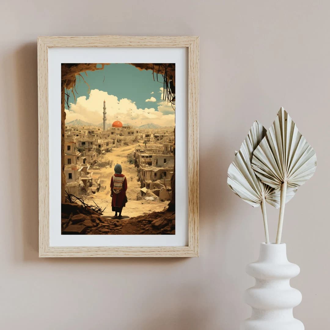 Resilient Spirit of Gaza: Child Overlooking Palestine Digital Print - Middle Eastern Arab Art - Palestinian Wall Art - Instant Download