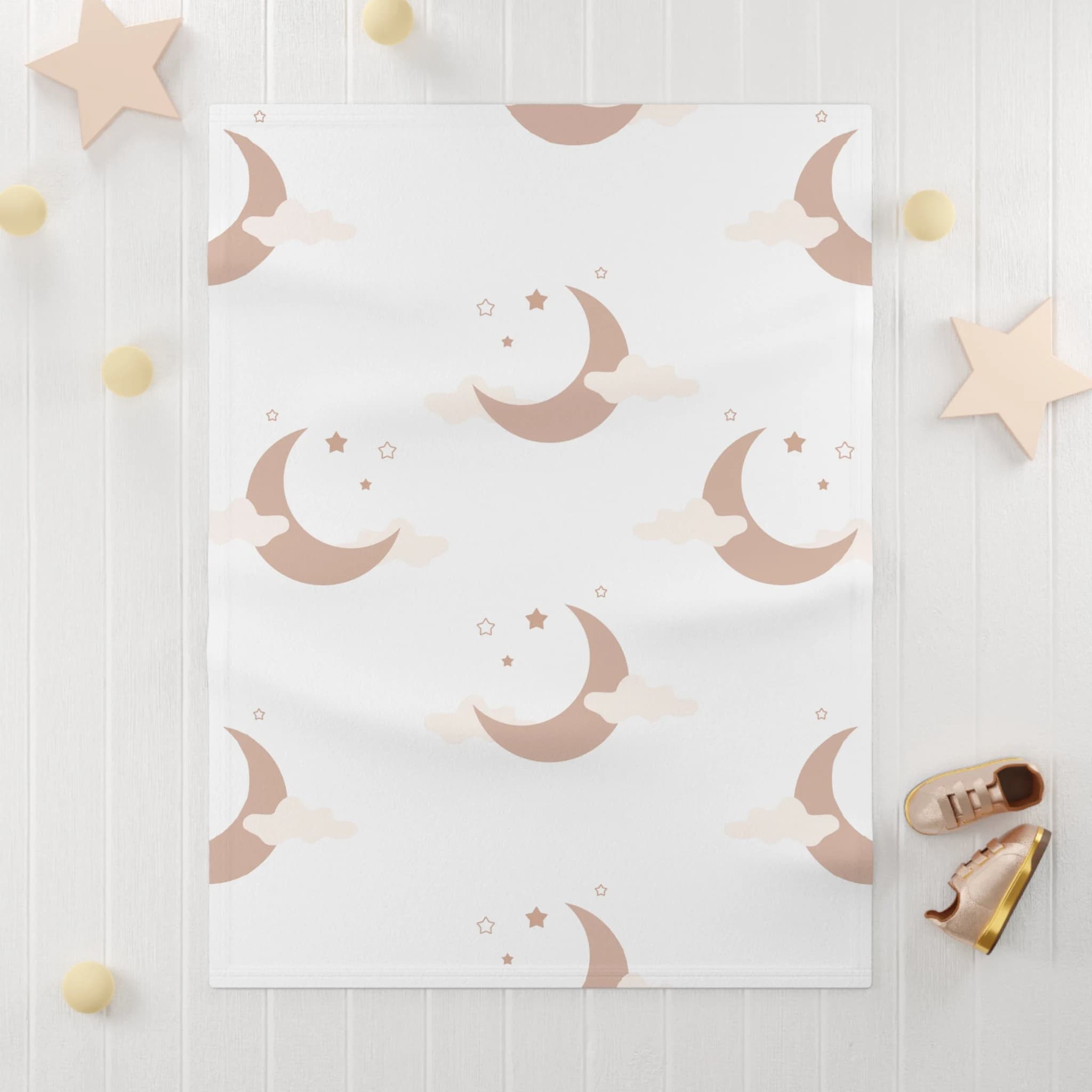 Light Brown Moon Soft Fleece Baby Blanket, Moon Baby Blanket, Butterfly Baby Blanket, Baby Gift, Gift for Baby Shower, Moon Theme Nursery