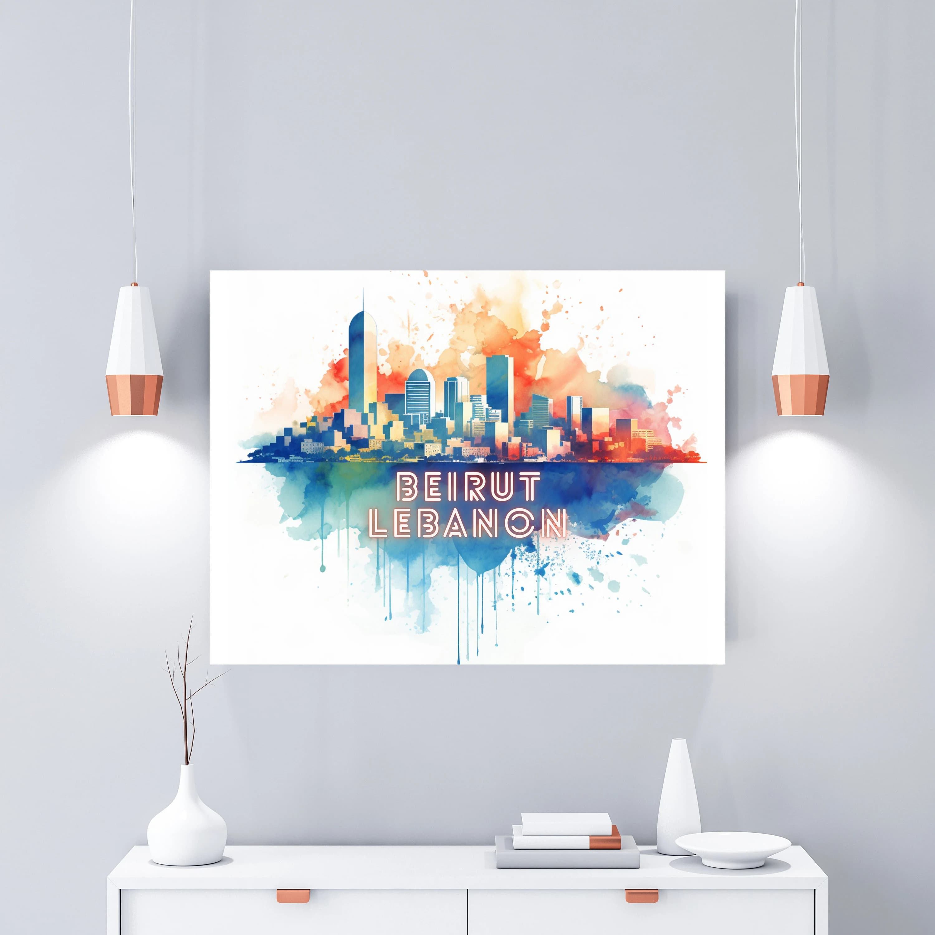Beirut Lebanon Watercolor Canvas Print, Arab Art,  Middle Eastern Wall Hanging, Canvas Gallery Wraps, Choose from 12 Sizes, Wood Backing - image 3