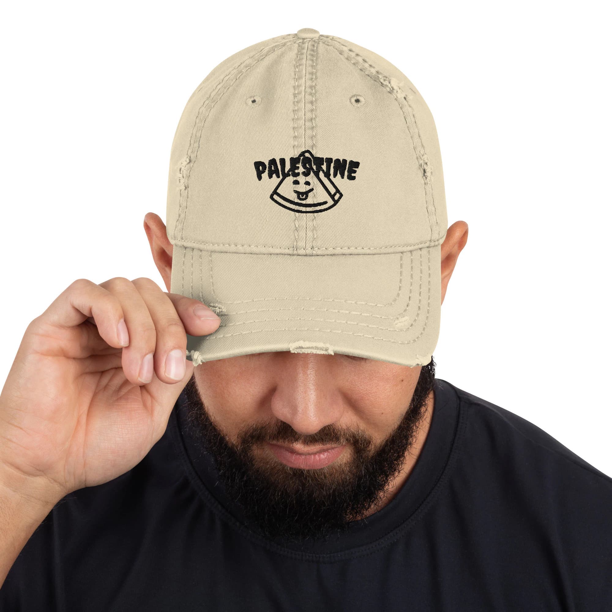 Palestine Watermelon Logo Embroidered Distressed Dad Hat, Palestine Hat, Distressed Hats, Palestinian, Embroidery, Solidarity