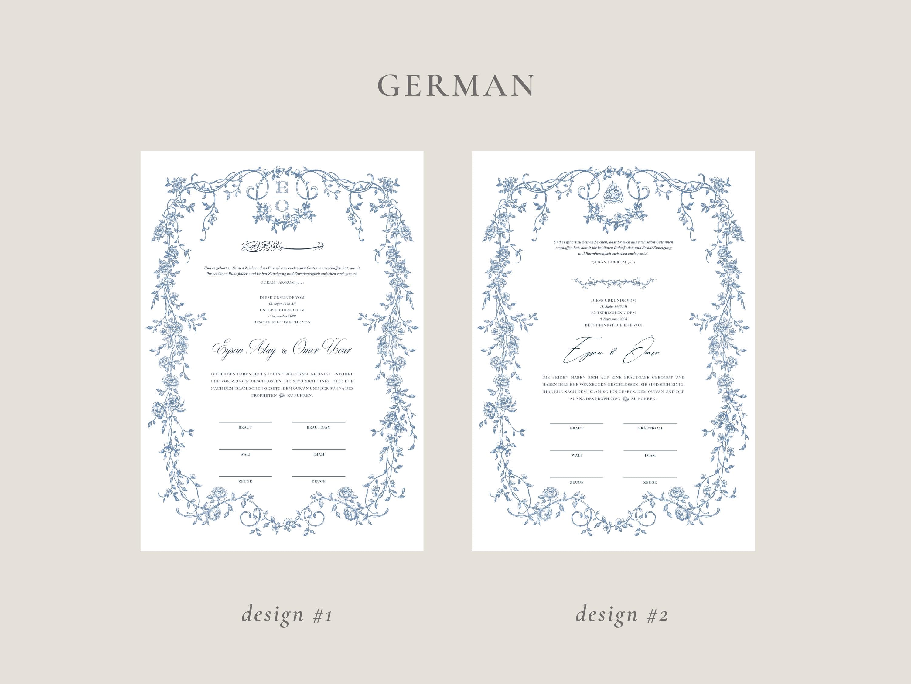 A3 Baroque Blue Nikkah Certificate | Dini Nikah Belgesi Akdi Hatıra | Islamic Marriage Contract Wedding Muslim Keepsake - image 5