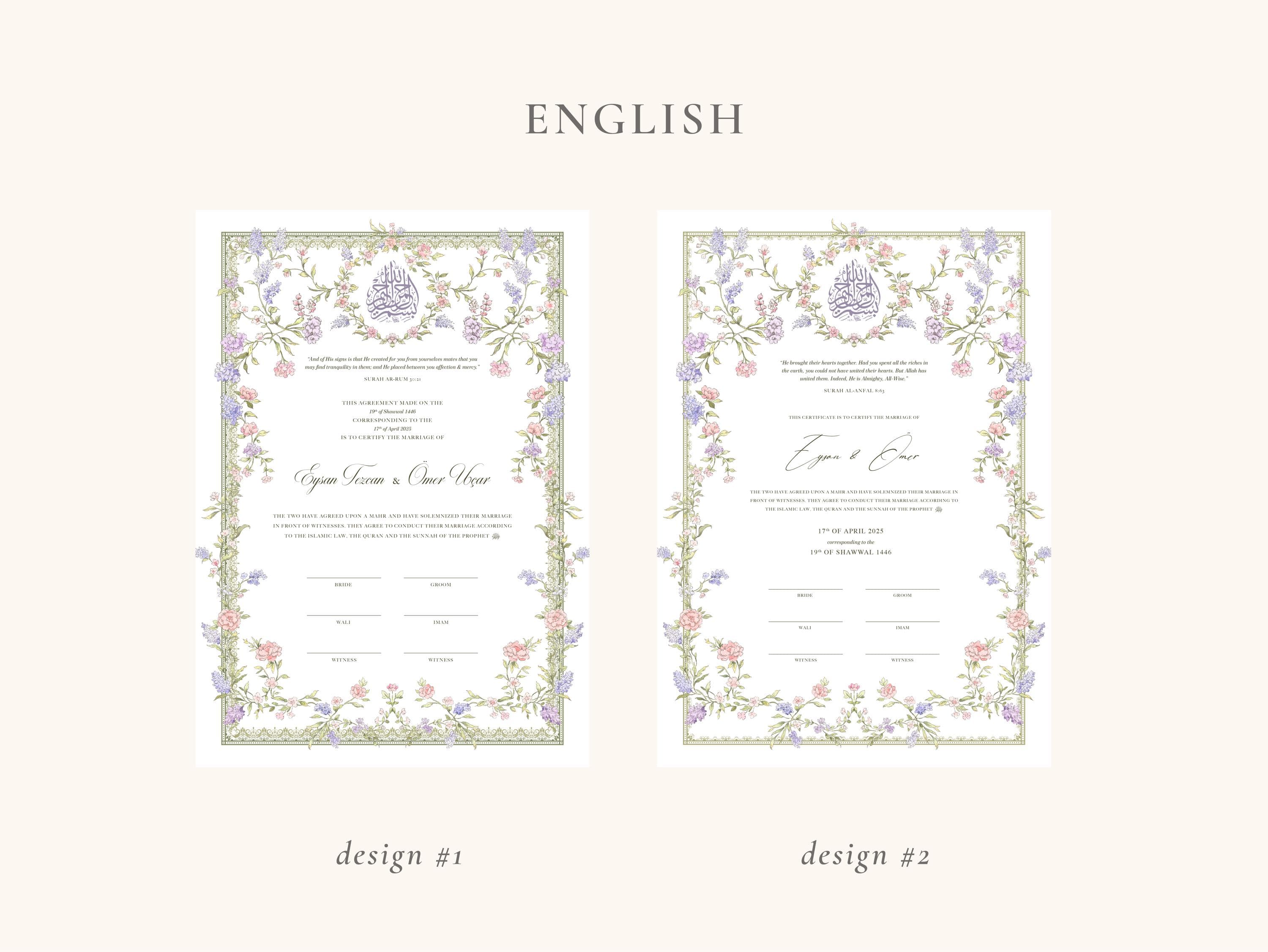 A3 Pastel Floral Nikkah Certificate | Dini Nikah Belgesi Akdi Hatıra | Islamic Marriage Contract Wedding Muslim Keepsake - image 4