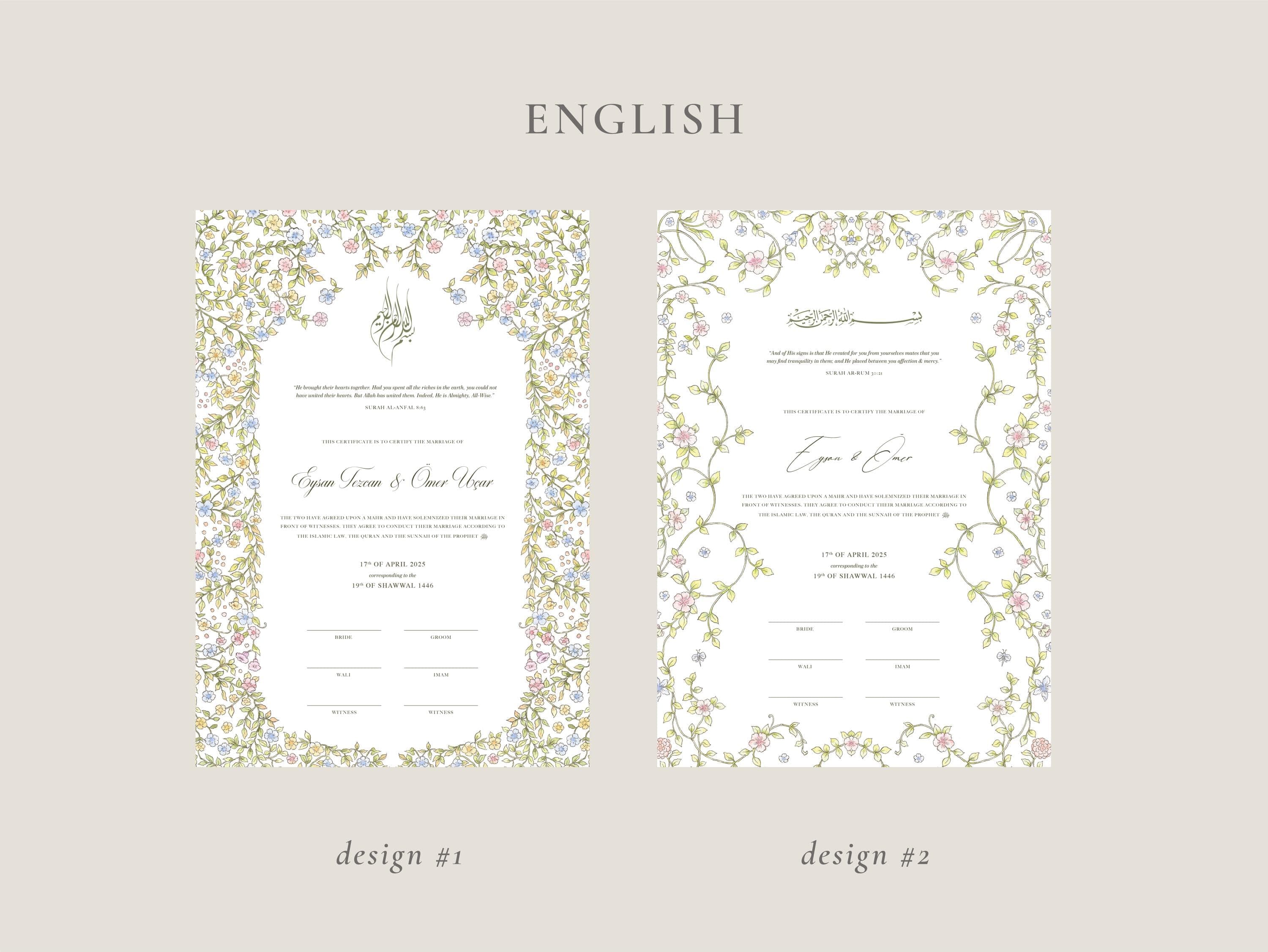 A3 Gardens of Paradise Nikkah Certificate | Dini Nikah Belgesi Akdi Hatıra | Islamic Marriage Contract Wedding Muslim Keepsake - image 5