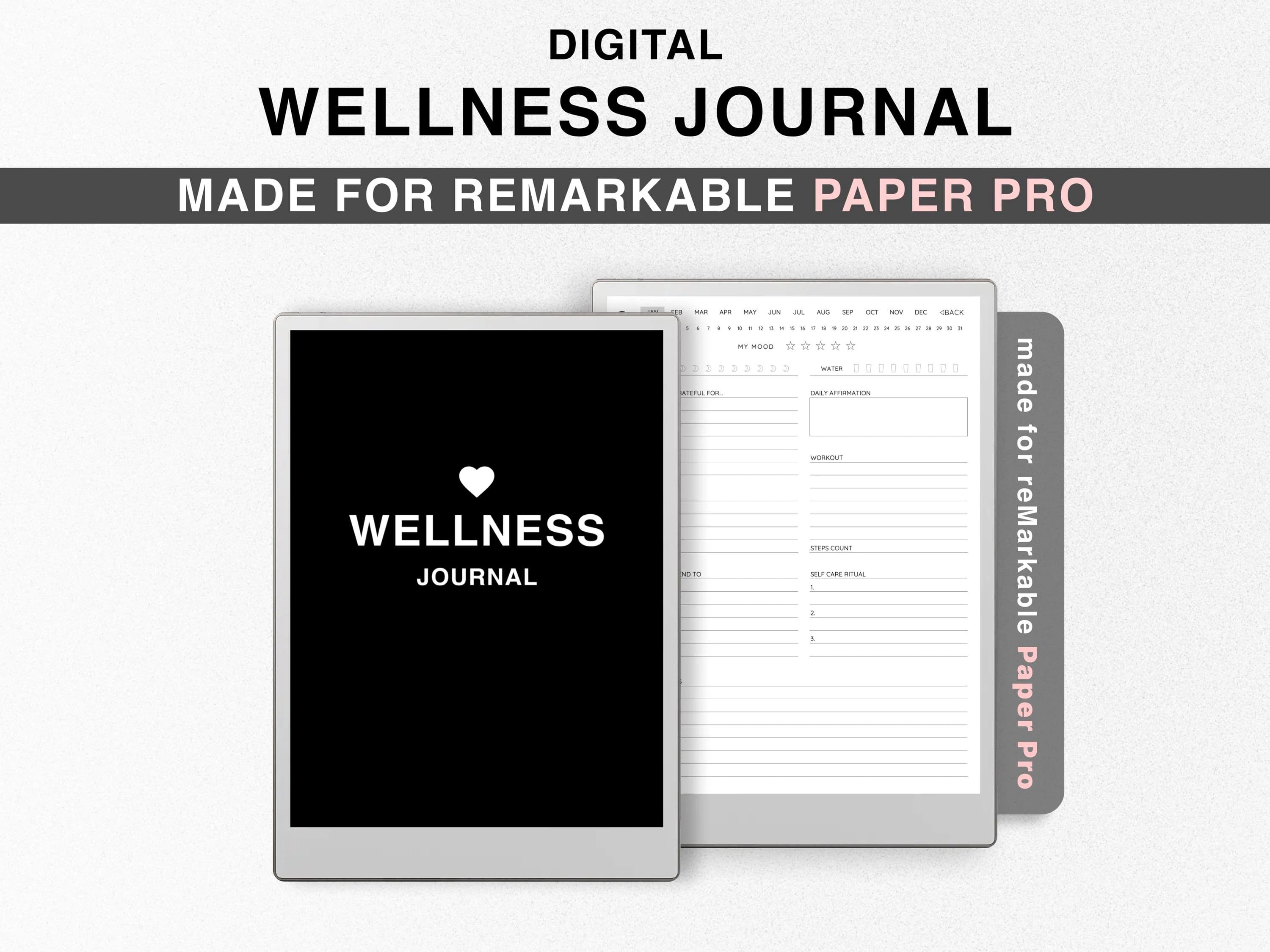Wellness Journal for reMarkable Paper Pro, Daily Journal, Hyperlinked Digital Journal, Self Care, Mental Health Therapy Fitness Meal Planner