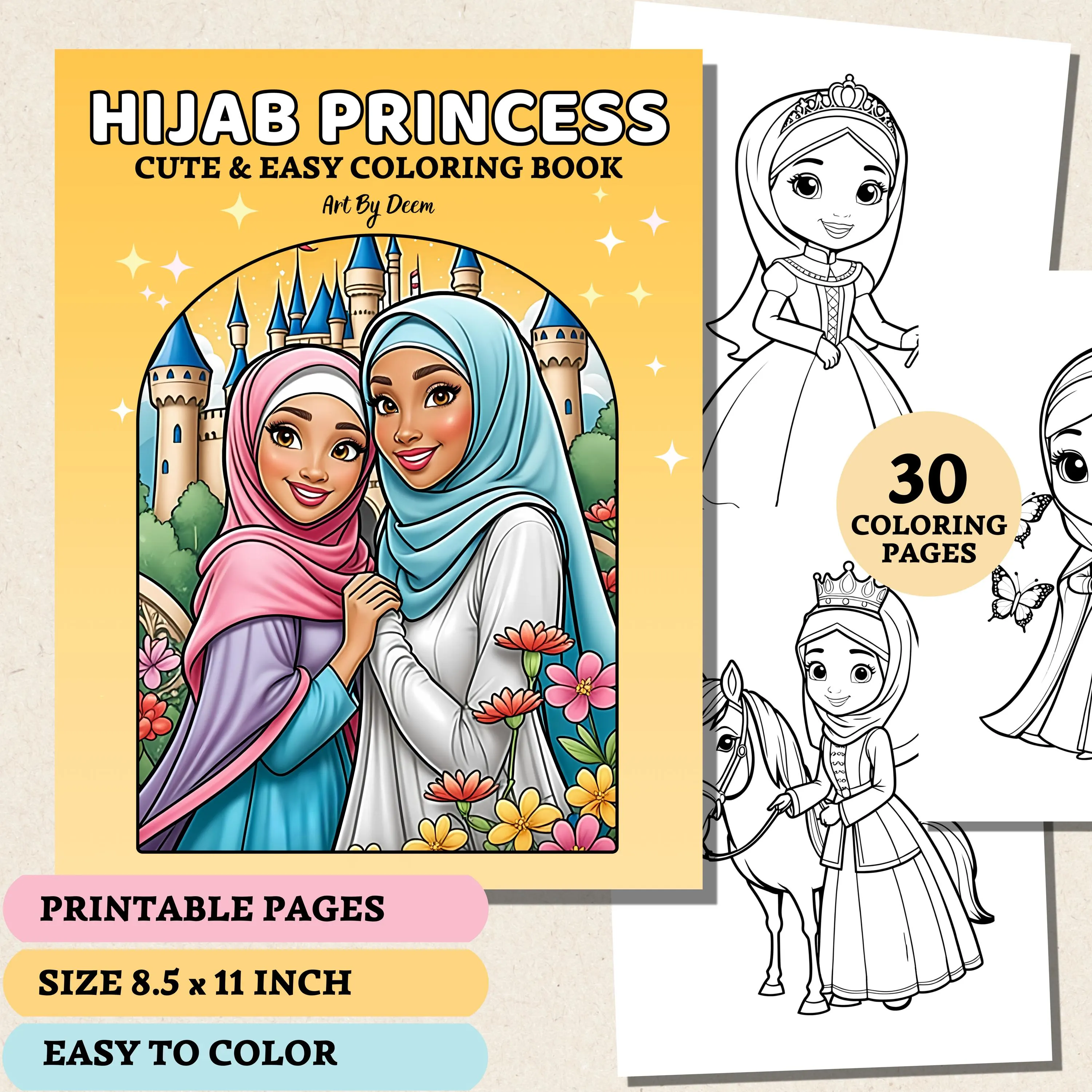 Hijab Princess Coloring Pages | Fun & Educational Activity for Muslim Girls | Instant Download