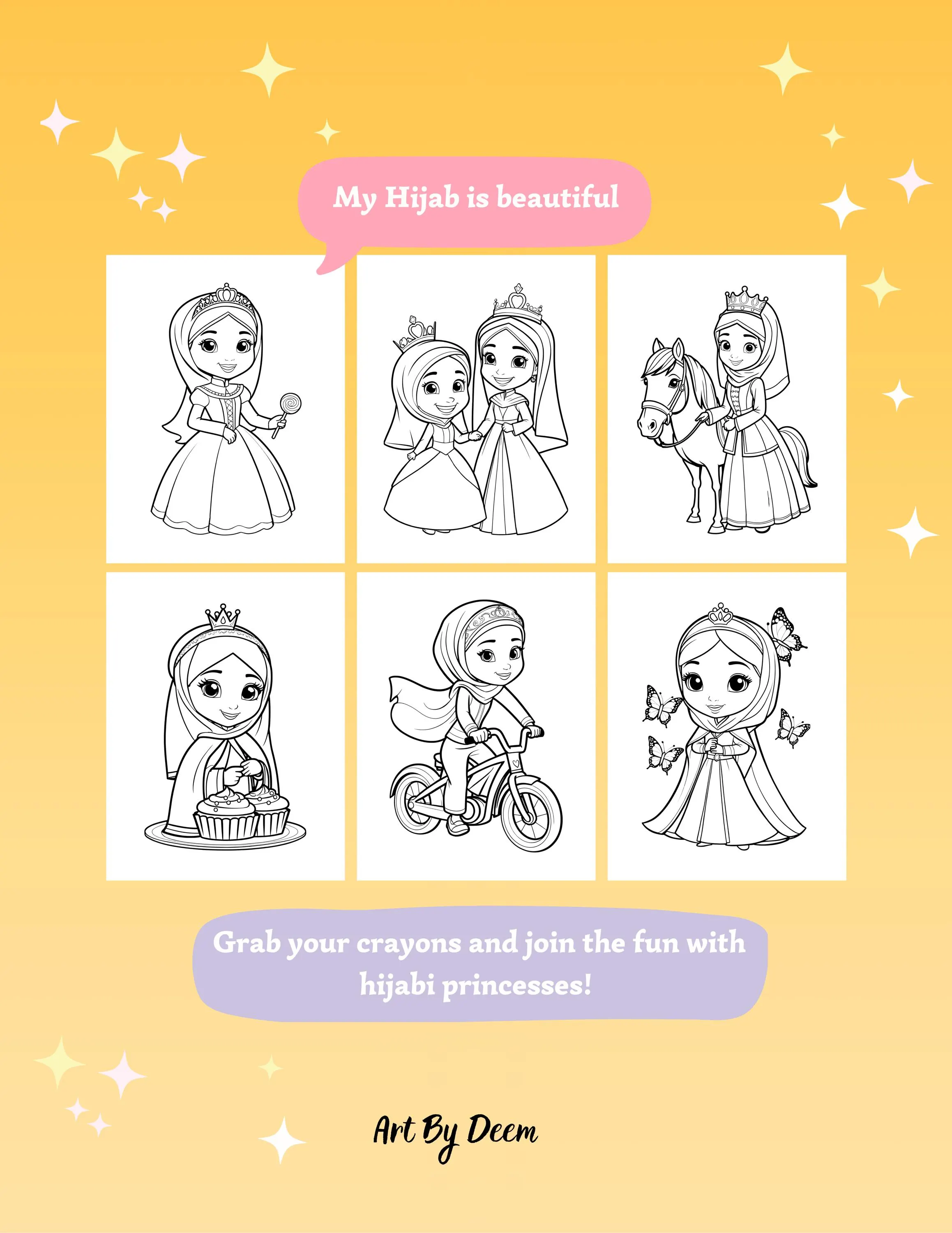Hijab Princess Coloring Pages | Fun & Educational Activity for Muslim Girls | Instant Download - image 3
