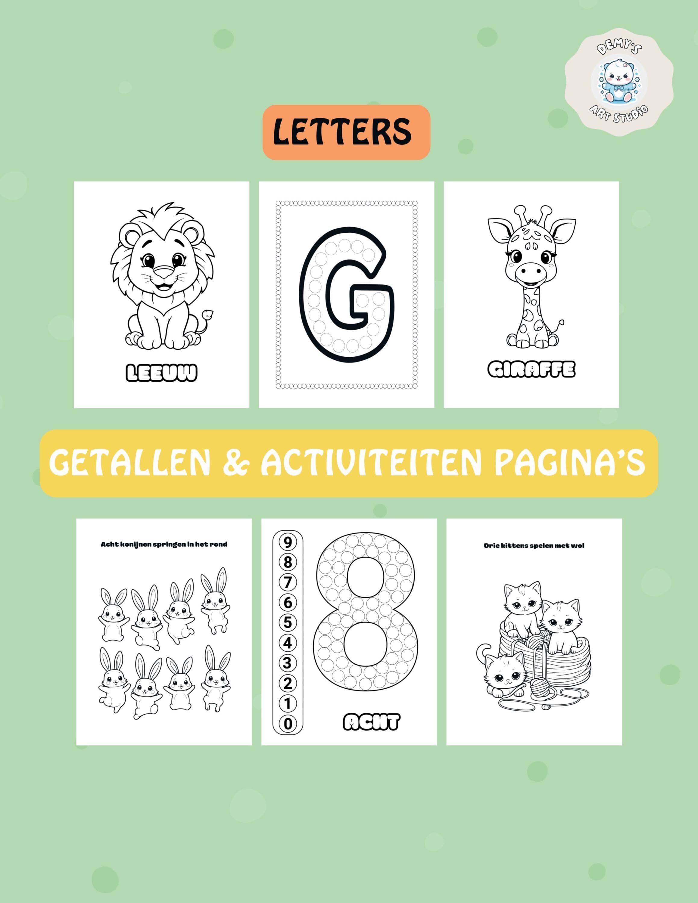 ABC+123 Kleurboek voor Kinderen | Printbare Alfabet- en Cijferpagina's | Peuterschool Thuisonderwijs met Cartoon Dieren | Directe Download - image 3