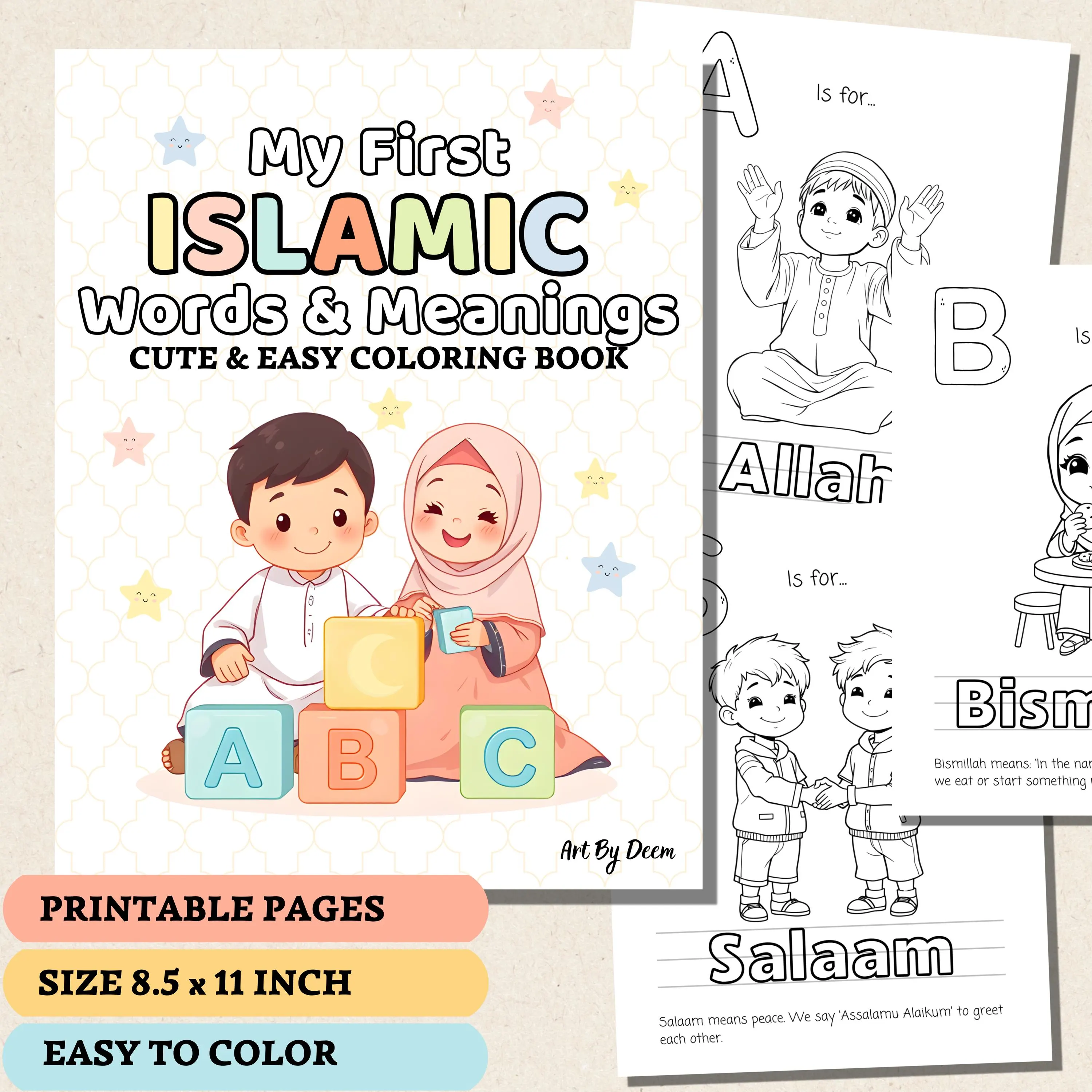 My First Islamic Words and Meanings Coloring Book for Muslim Kids | Educational ABC Activity Book | Ramadan Eid Gift for Preschoolers